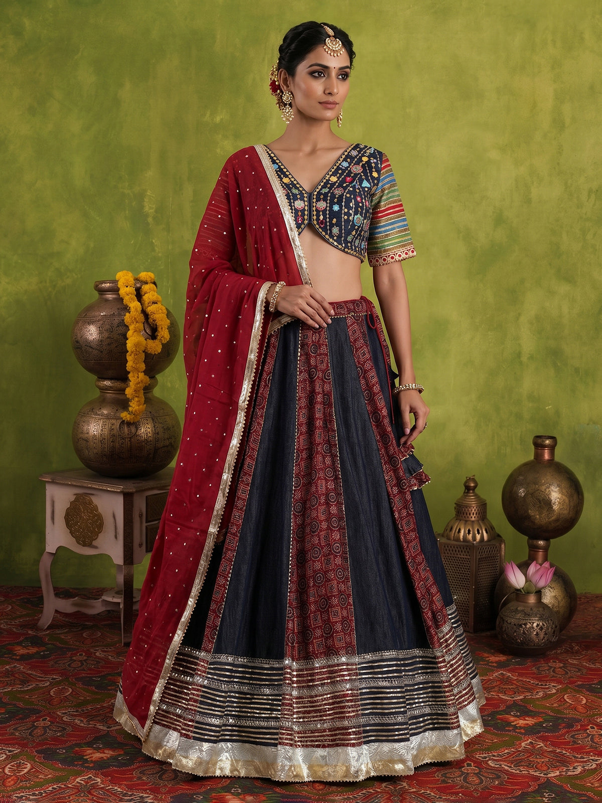 Black multicolor traditional navratri wear lehenga choli