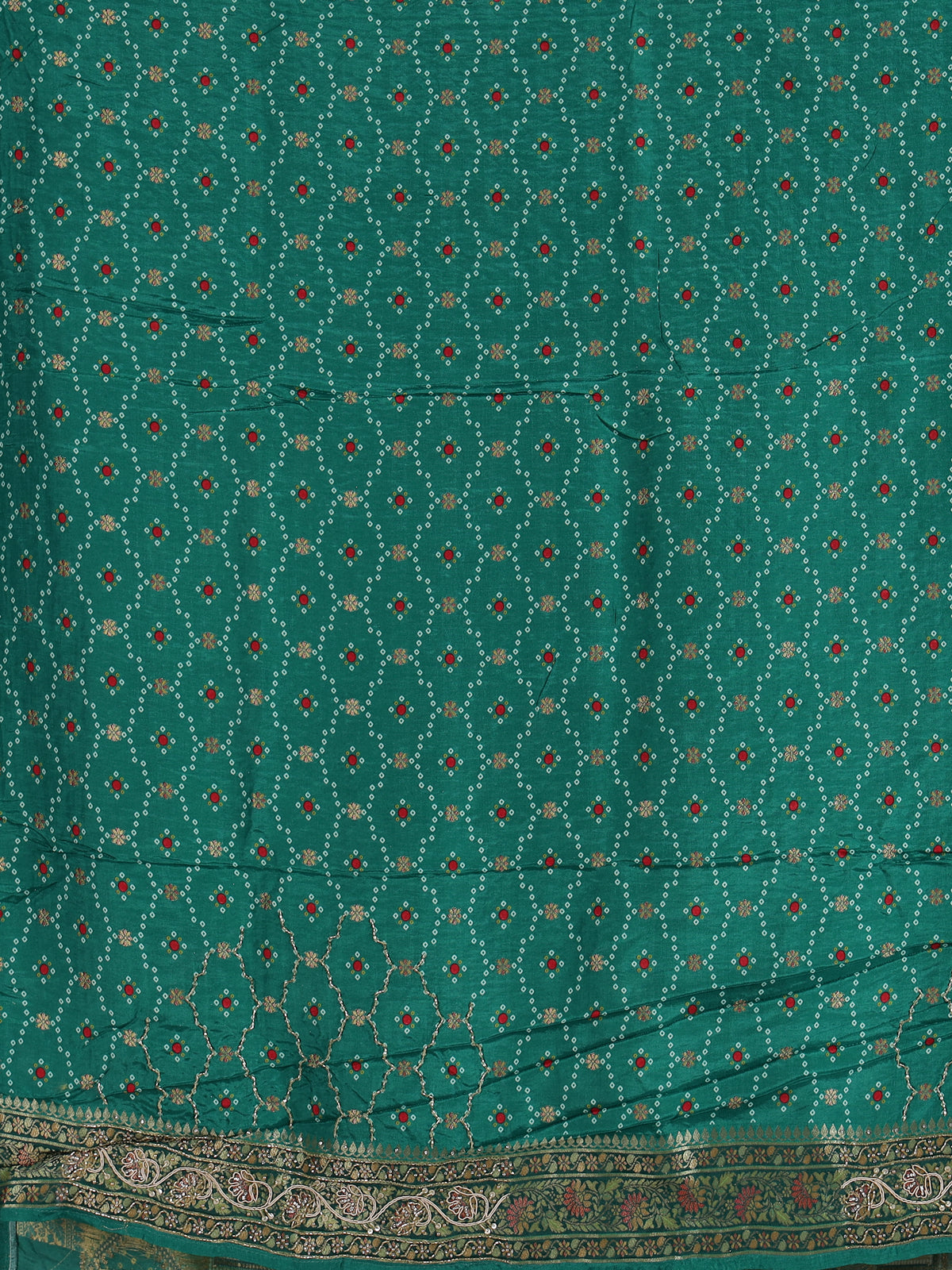 Green bandhej dola silk saree with traditional festive elegance