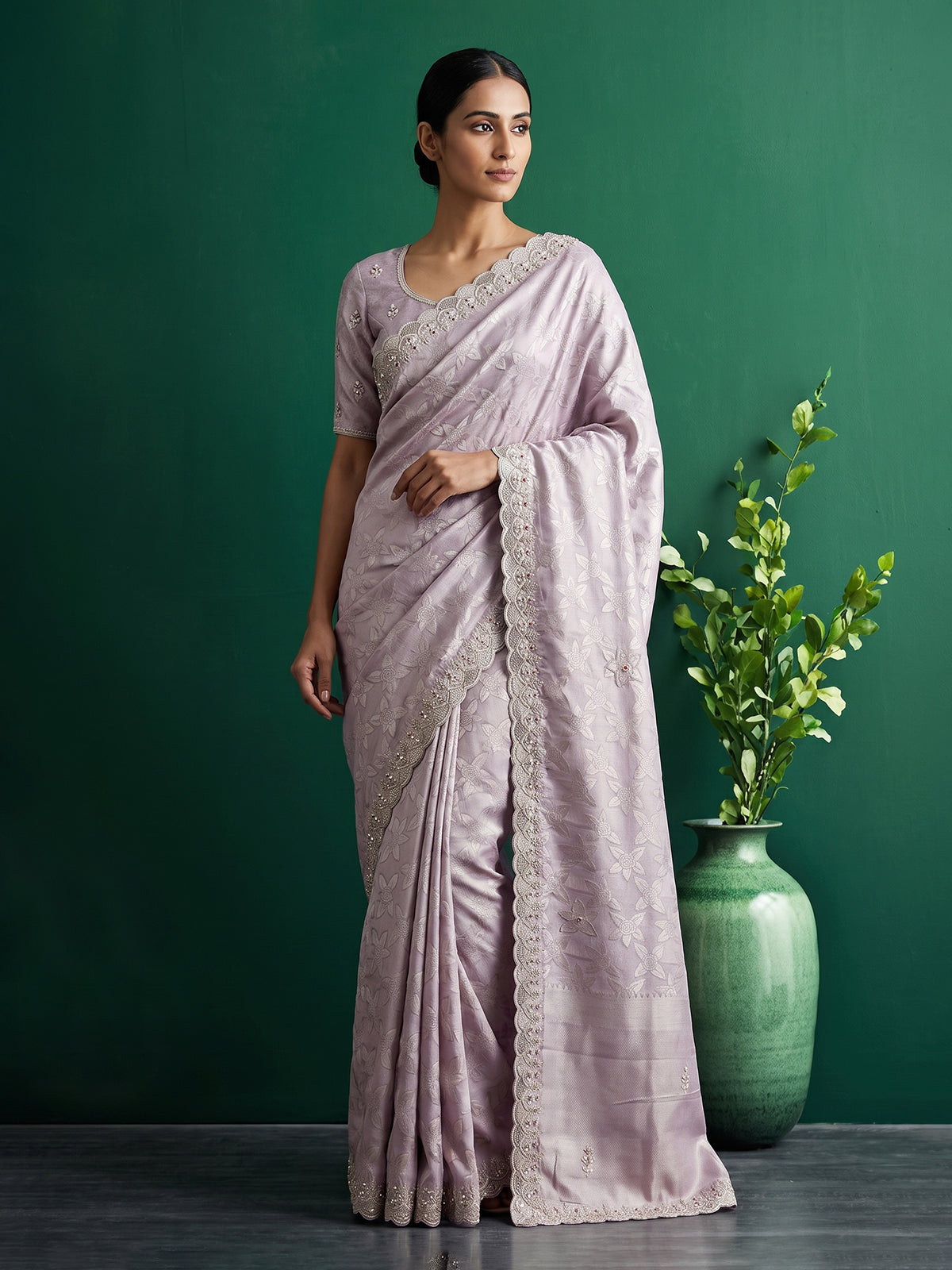 Light purple ziraf silk designer saree with intricate