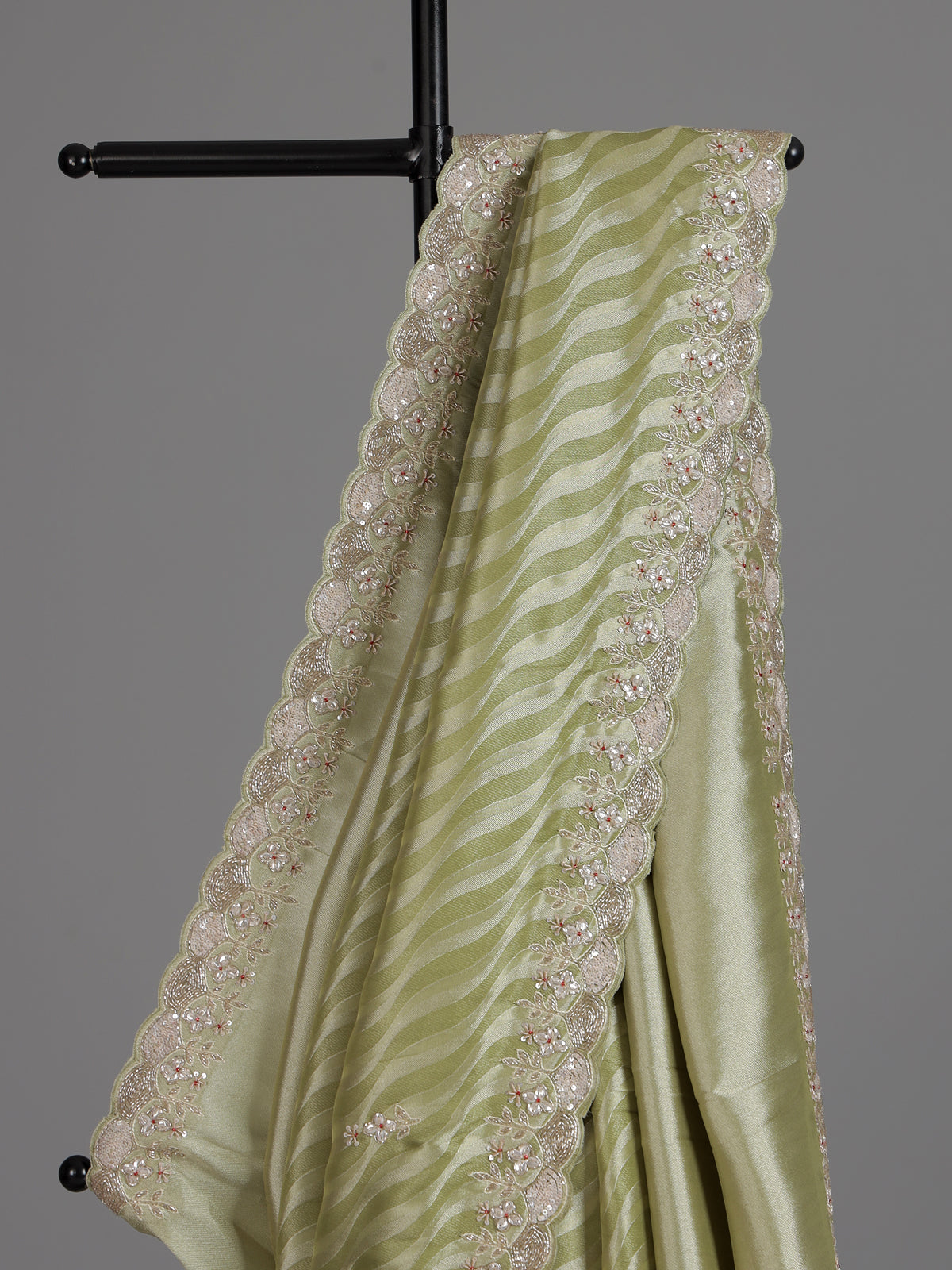 Pista green tissue dola silk saree with graceful festive