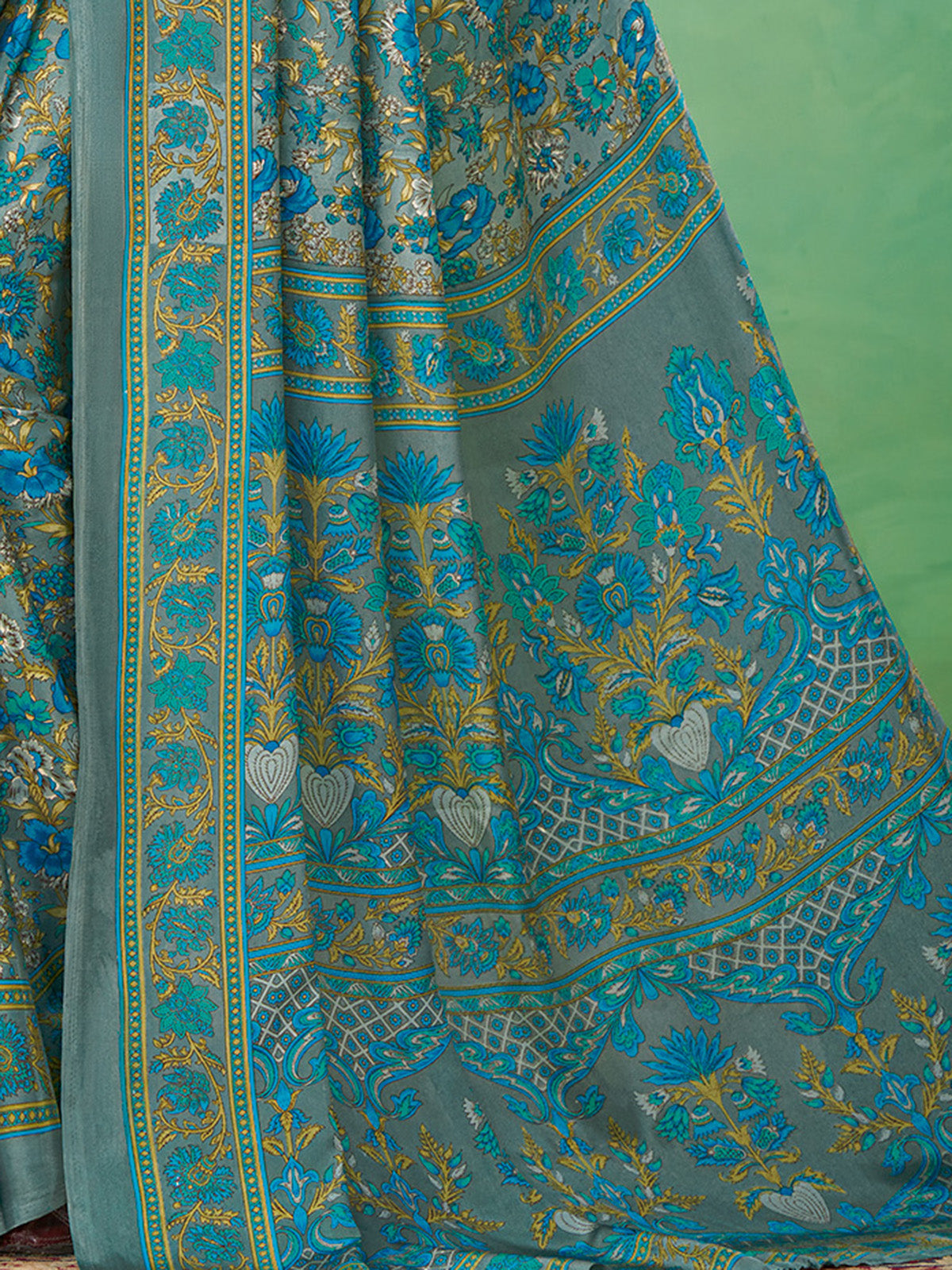 Grey floral printed crepe silk casual saree
