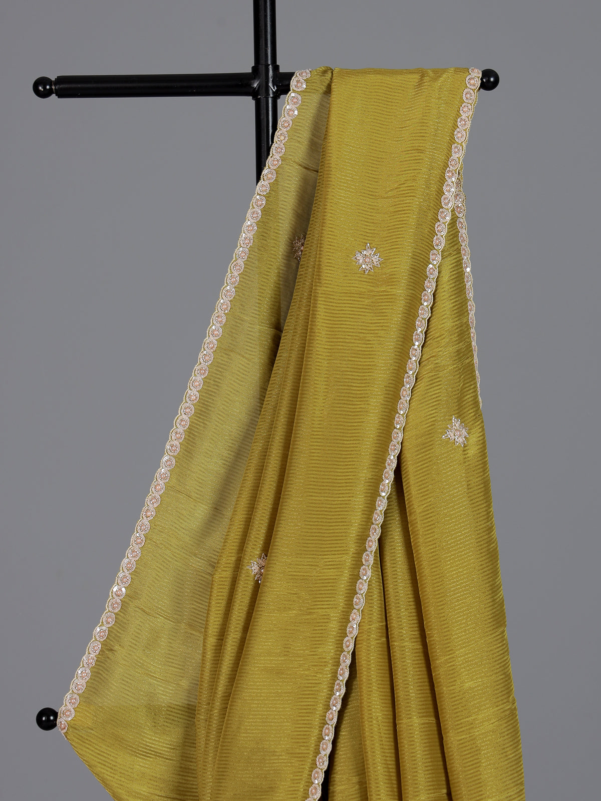 Elegant mehendi yellow dola tissue silk saree for women