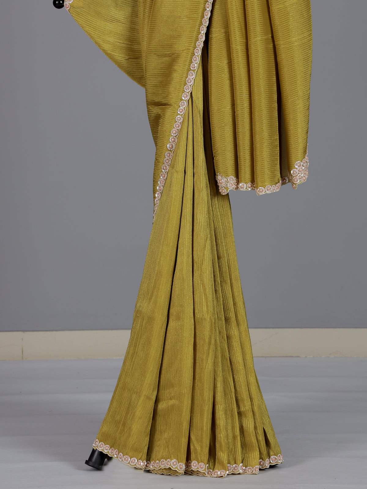 Elegant mehendi yellow dola tissue silk saree for women