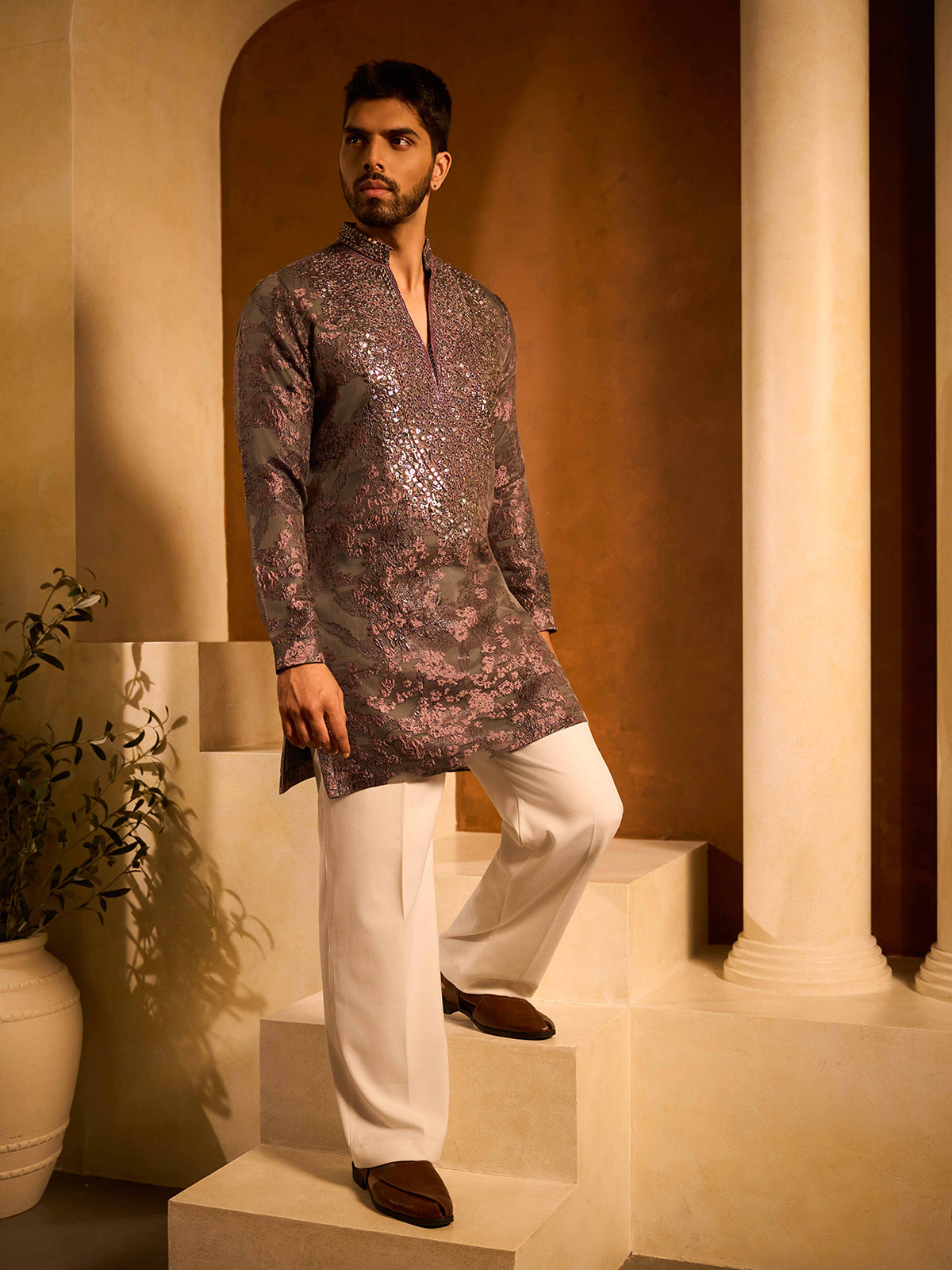 Grey imported terry rayon aabla embroidered designer kurta suit