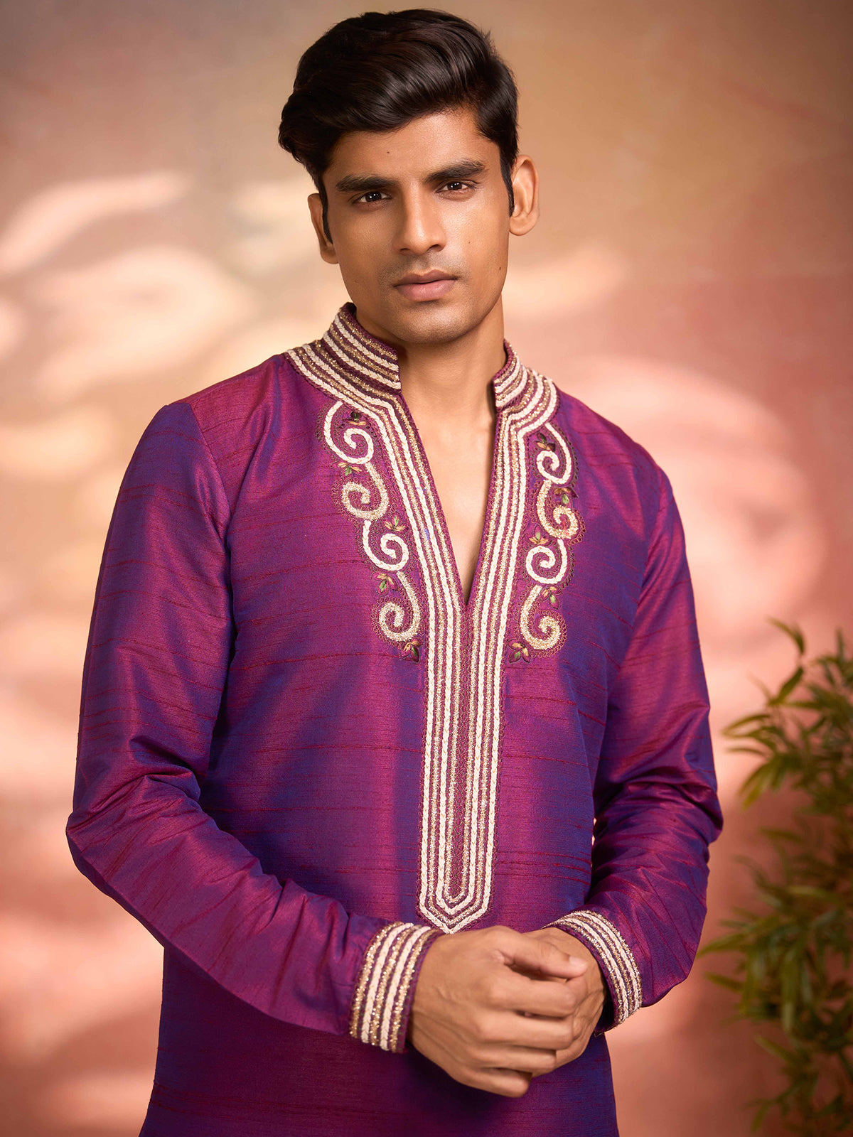 Purple soft silk majestic ethnic celebration attire for men