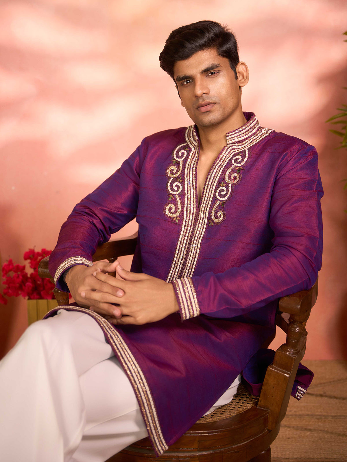 Purple soft silk majestic ethnic celebration attire for men