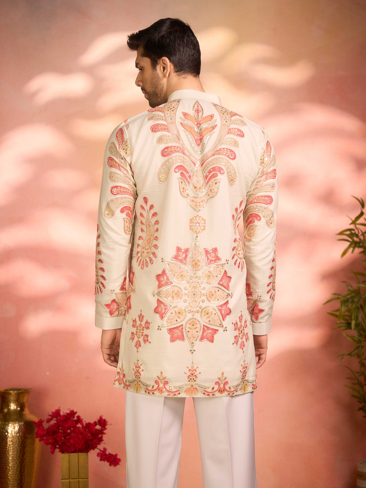 Cream tissue silk heritage celebration kurta pajama