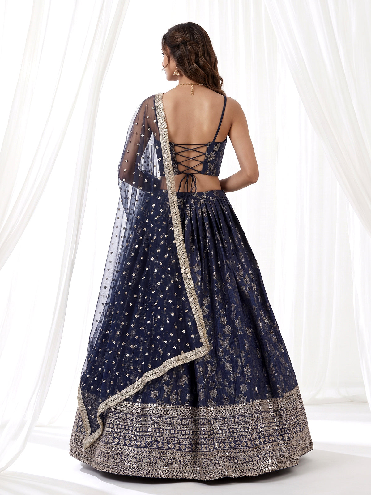 Blue corset inspired cotton silk wedding lehenga attire