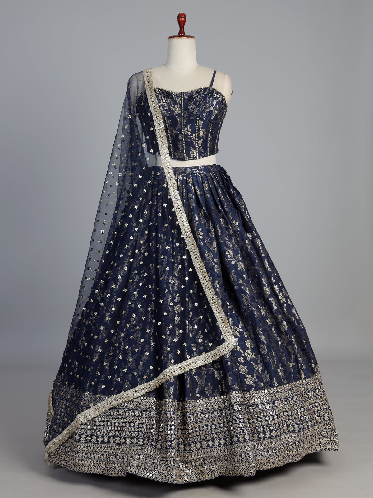 Blue corset inspired cotton silk wedding lehenga attire