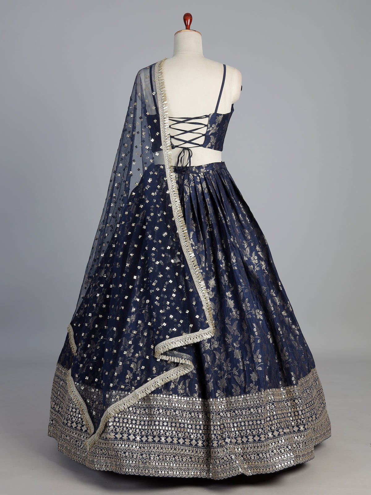 Blue corset inspired cotton silk wedding lehenga attire