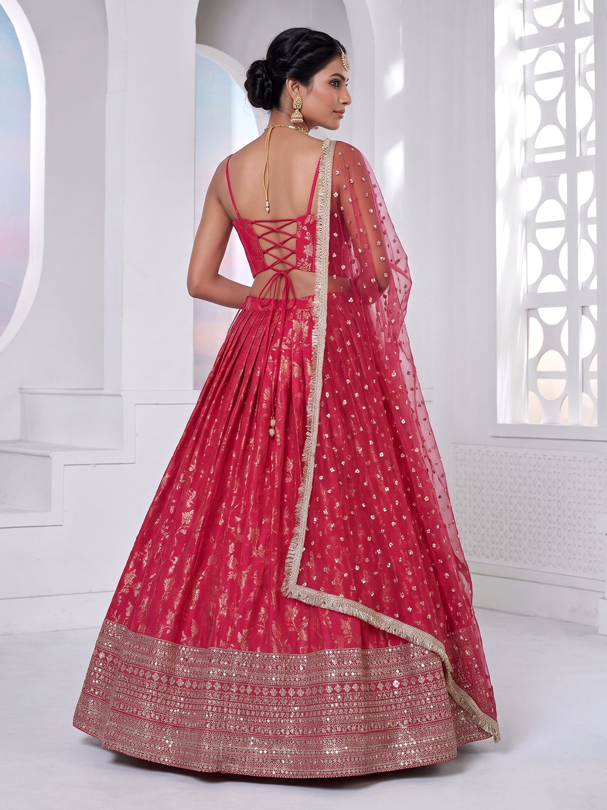 Rani pink corset style cotton silk festive lehenga choli ensemble