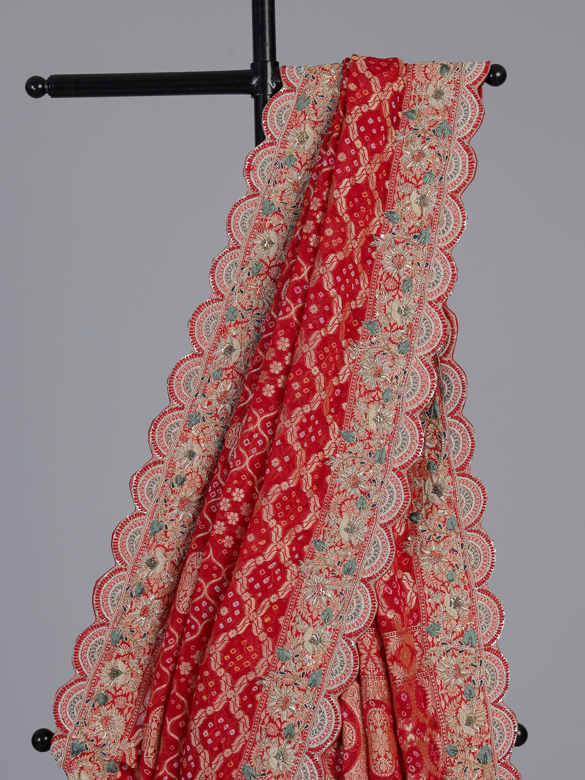 Red bandhani georgette heritage saree