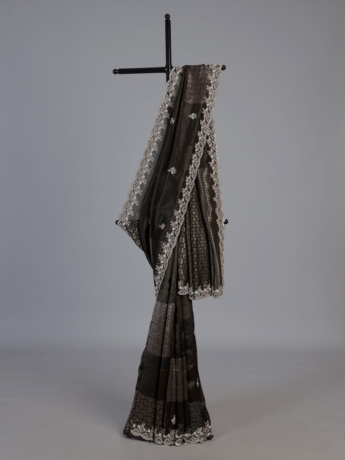 Grey dola silk embroidered occasion saree
