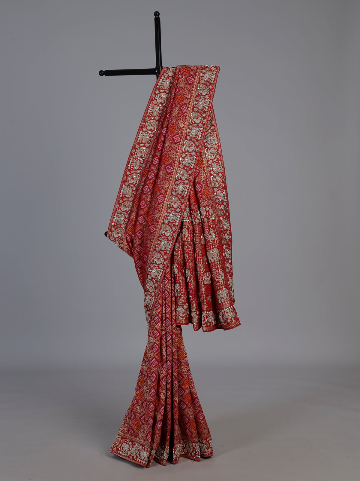 Red bandhani georgette heritage festive saree