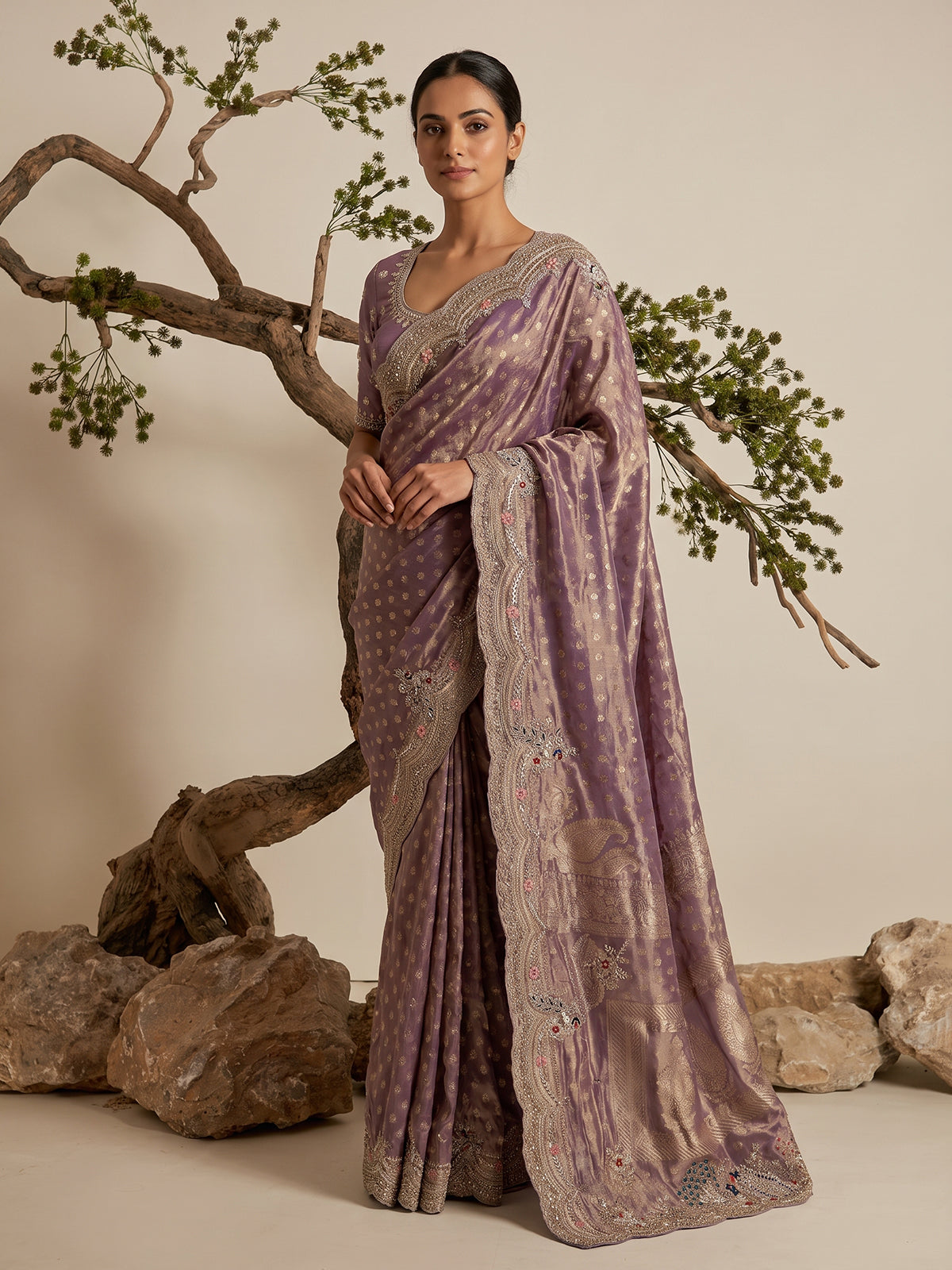 Purple dola silk designer occasion saree