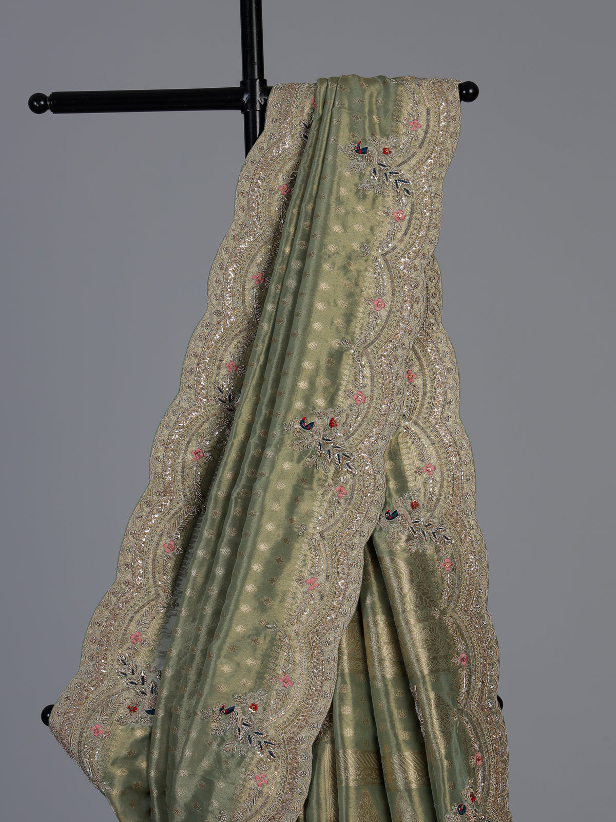 Pista dola silk embroidered festive saree