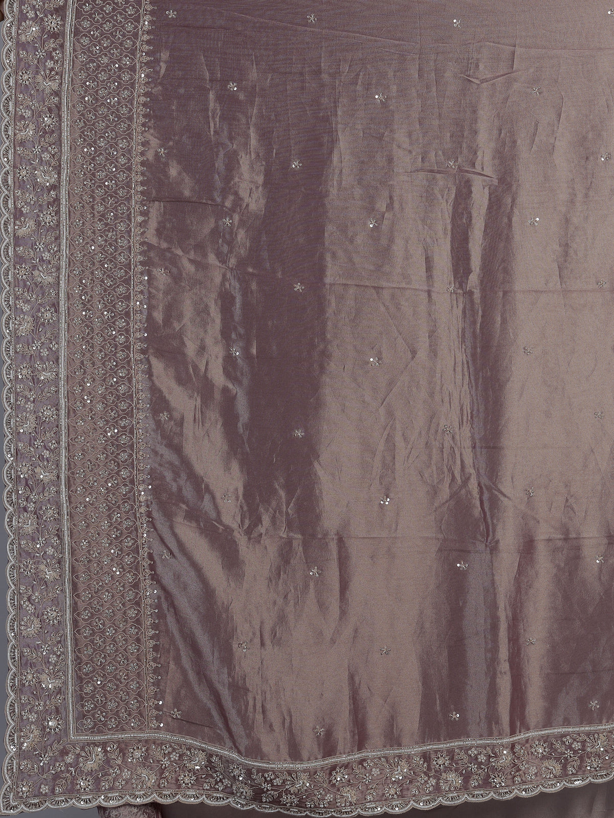 Grey tissue silk embellished festive saree