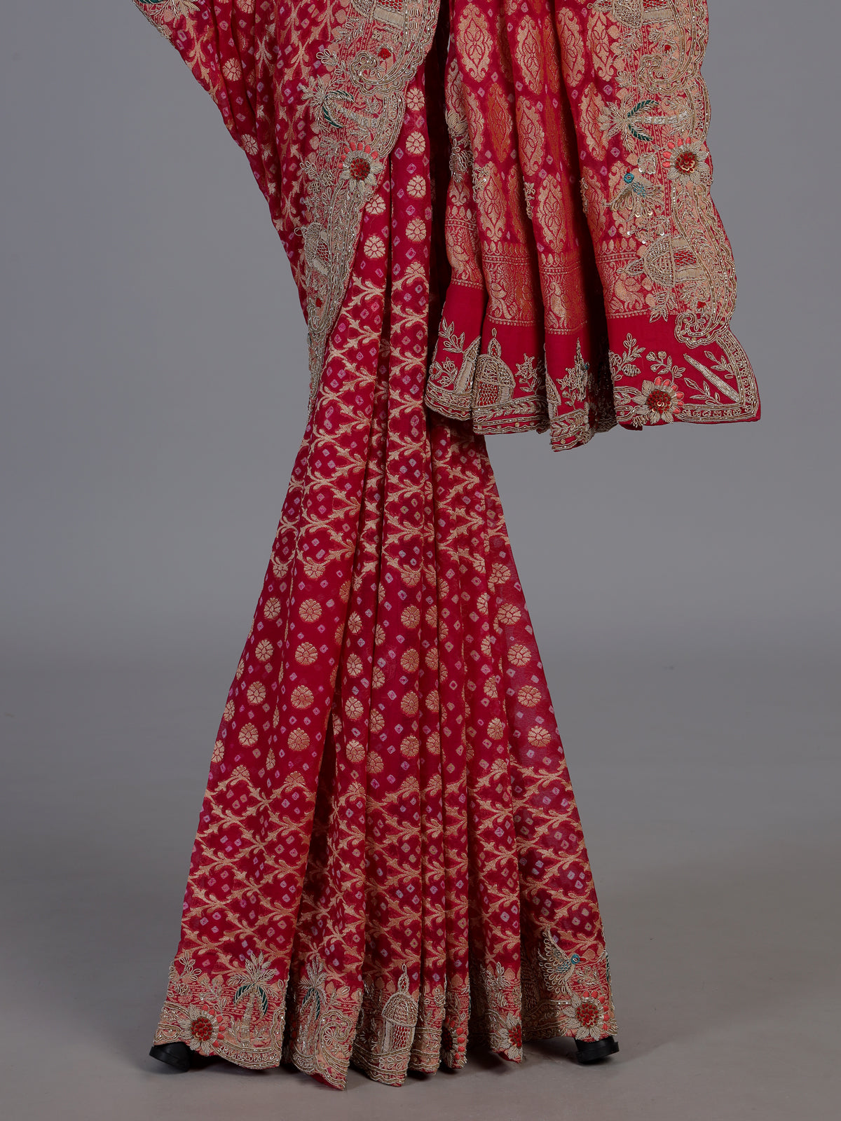 Rani pink bandhani georgette saree for wedding