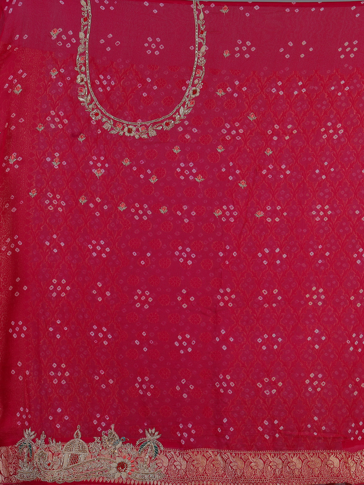 Rani pink bandhani georgette saree for wedding