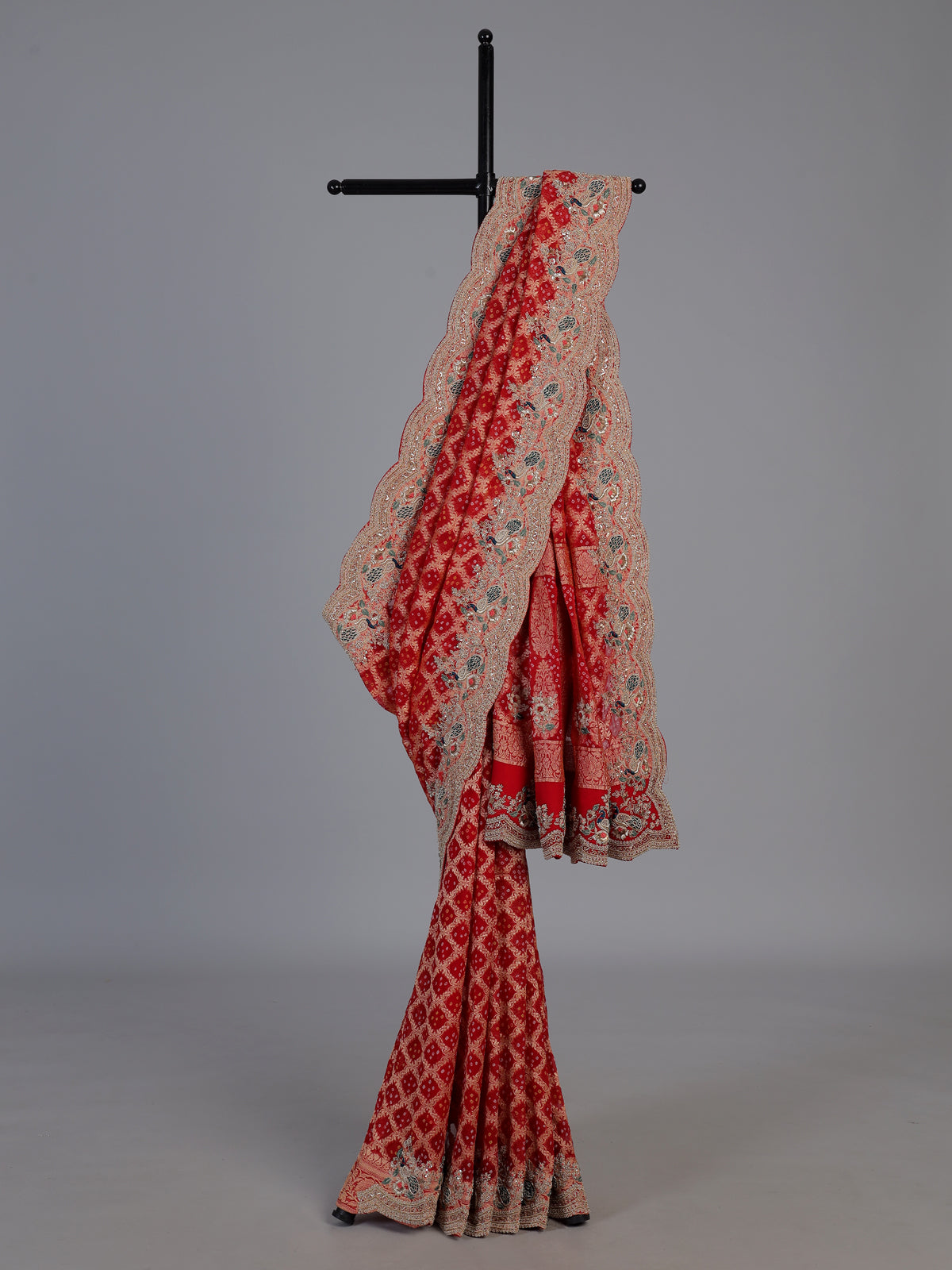 Red bandhani georgette royal saree