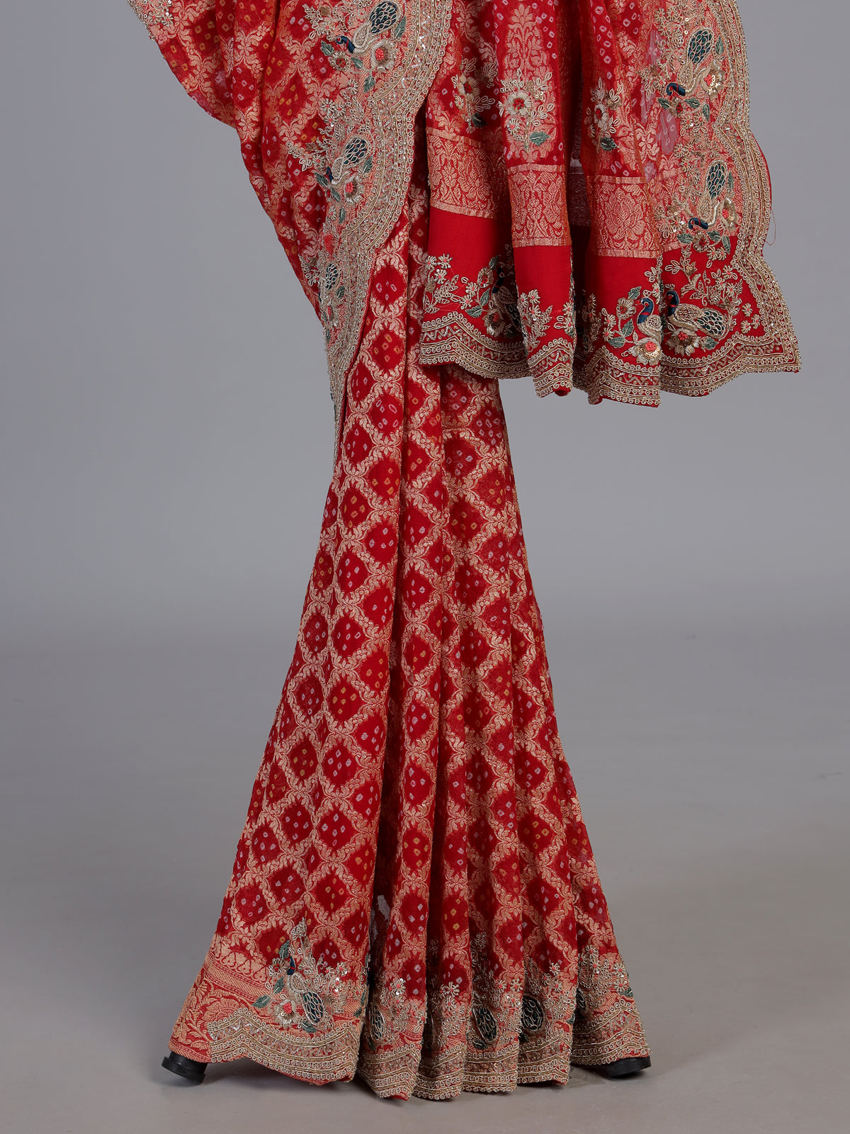 Red bandhani georgette royal saree