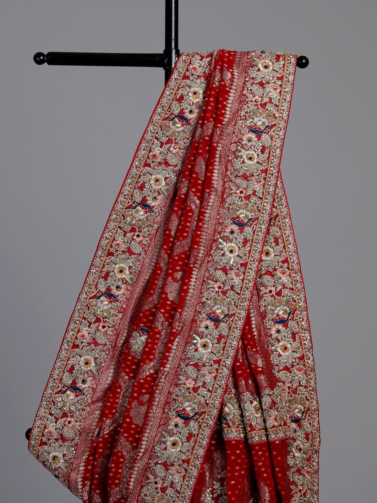 Red bandhani georgette festive saree