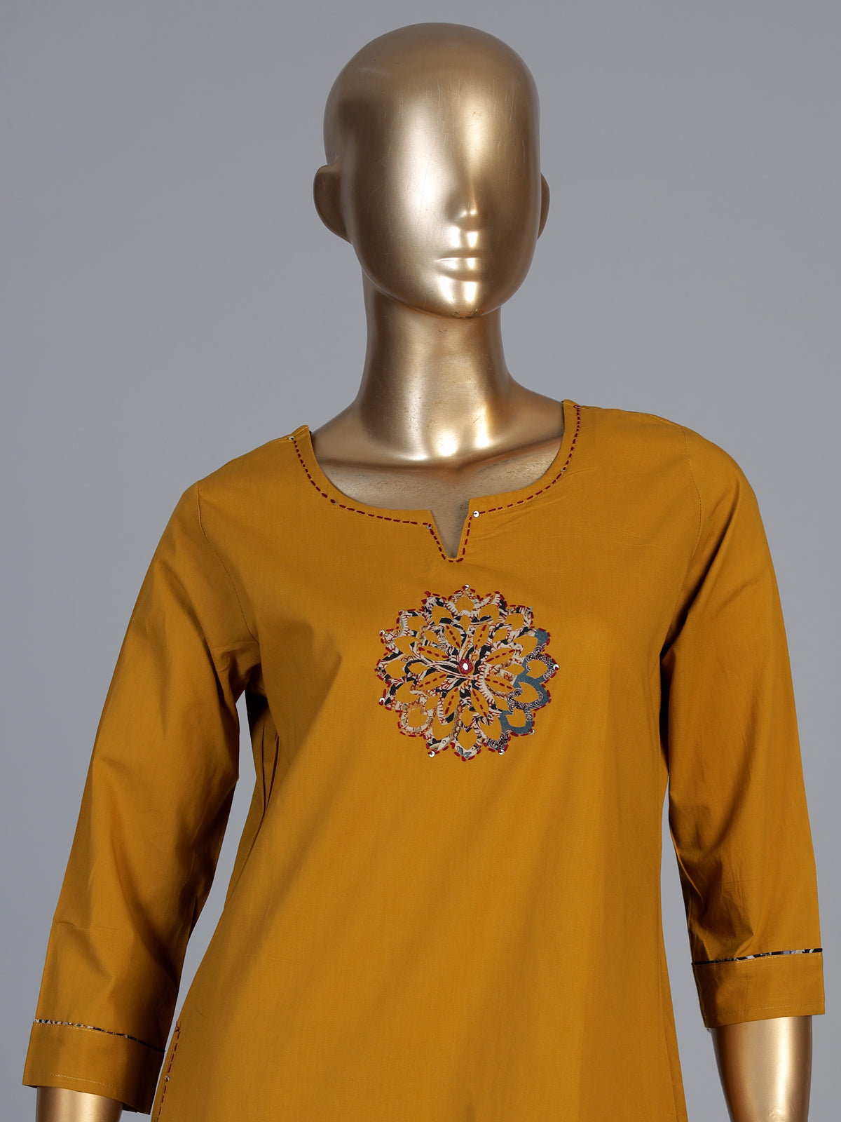 Mustard yellow cotton silk sequined palazzo kurti set with dupatta