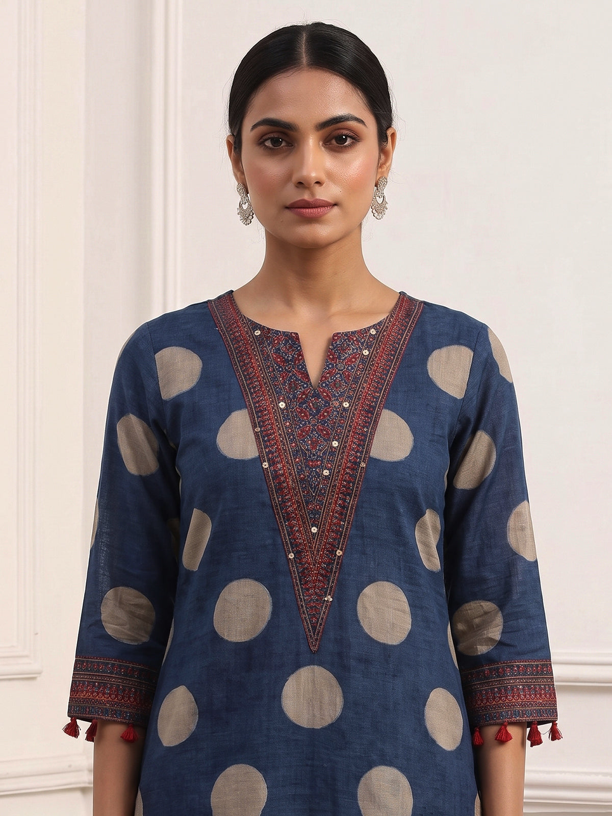Blue silk festive kurti set with embellished printed dupatta