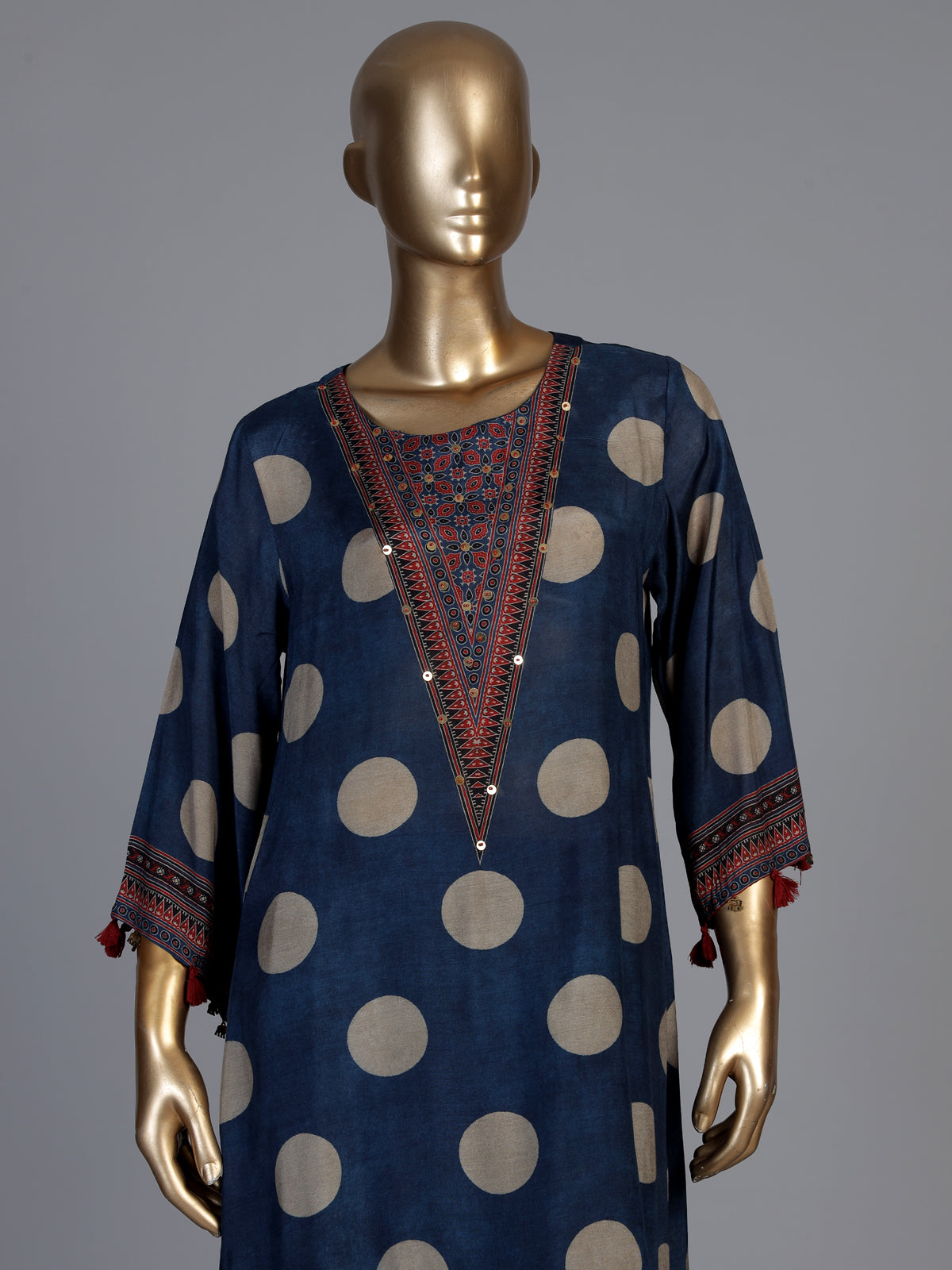 Blue silk festive kurti set with embellished printed dupatta