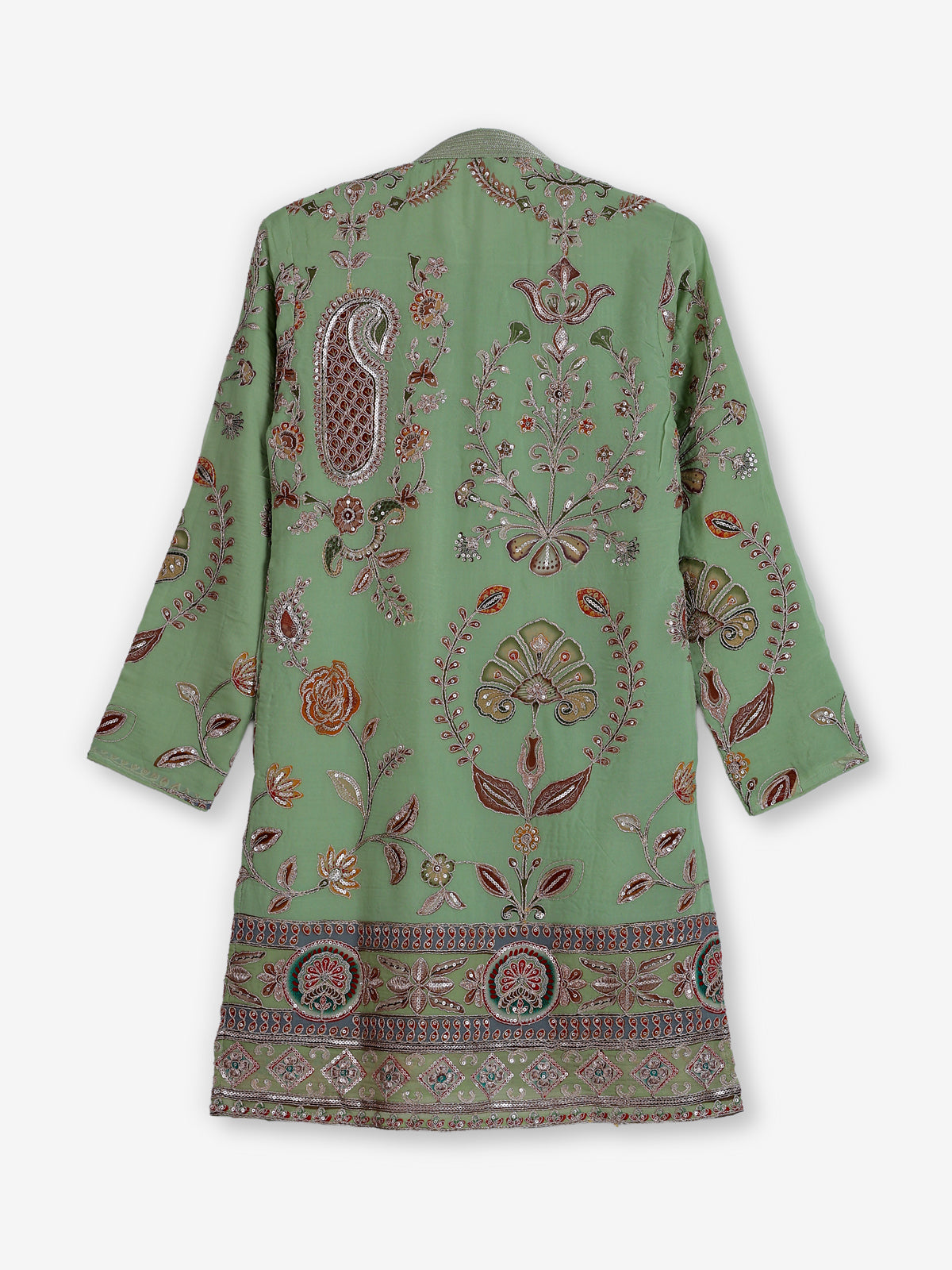 Pista green georgette printed kurta suit with sequin work for boys
