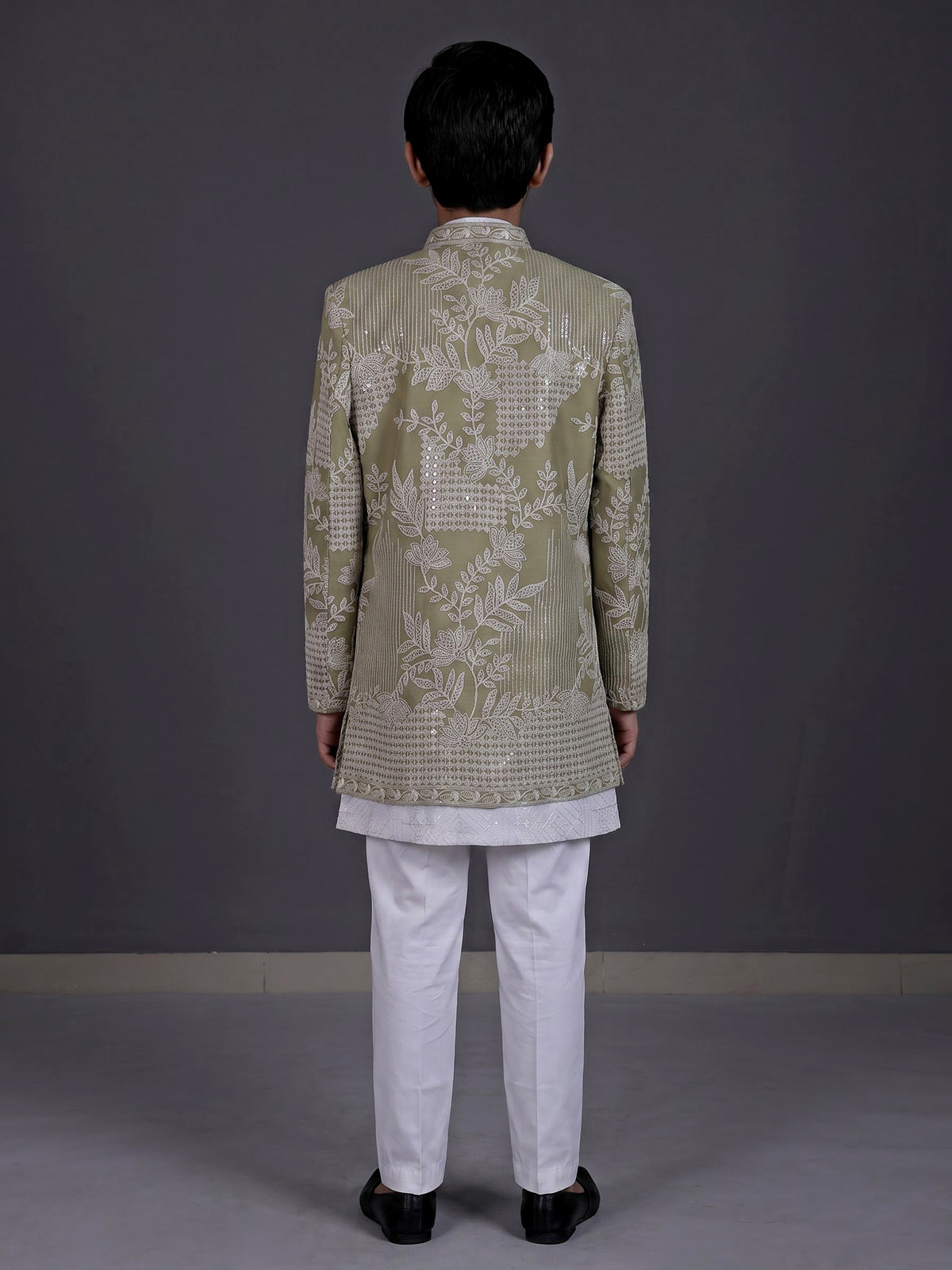 Blush pink boys silk blend indowestern suit with embroidered jacket