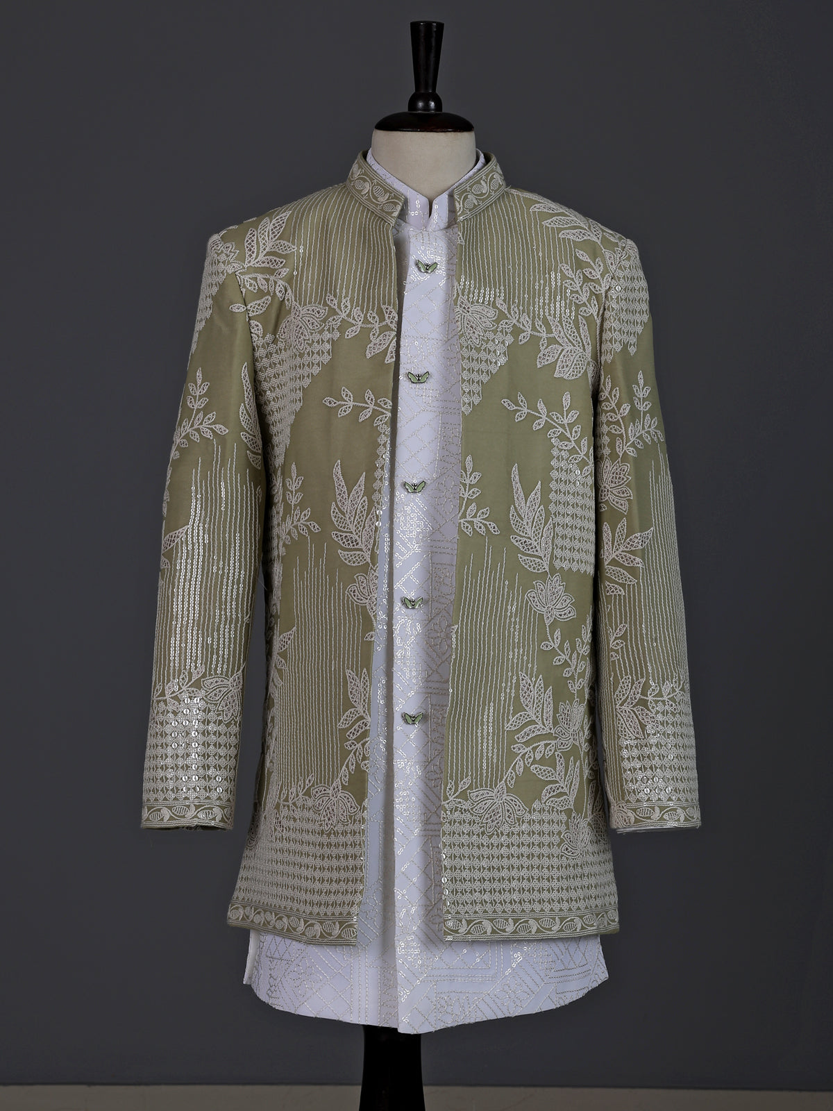 Blush pink boys silk blend indowestern suit with embroidered jacket