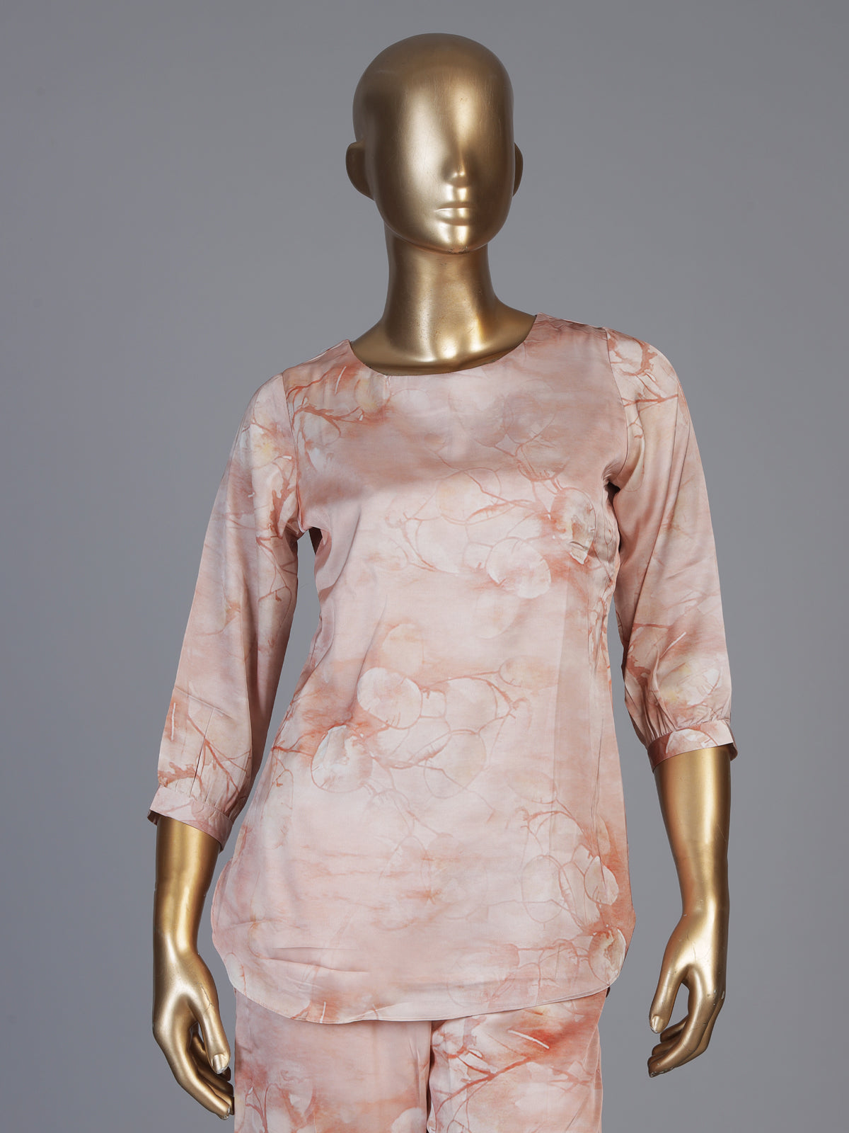 Peach satin floral printed palazzo co ord set for women