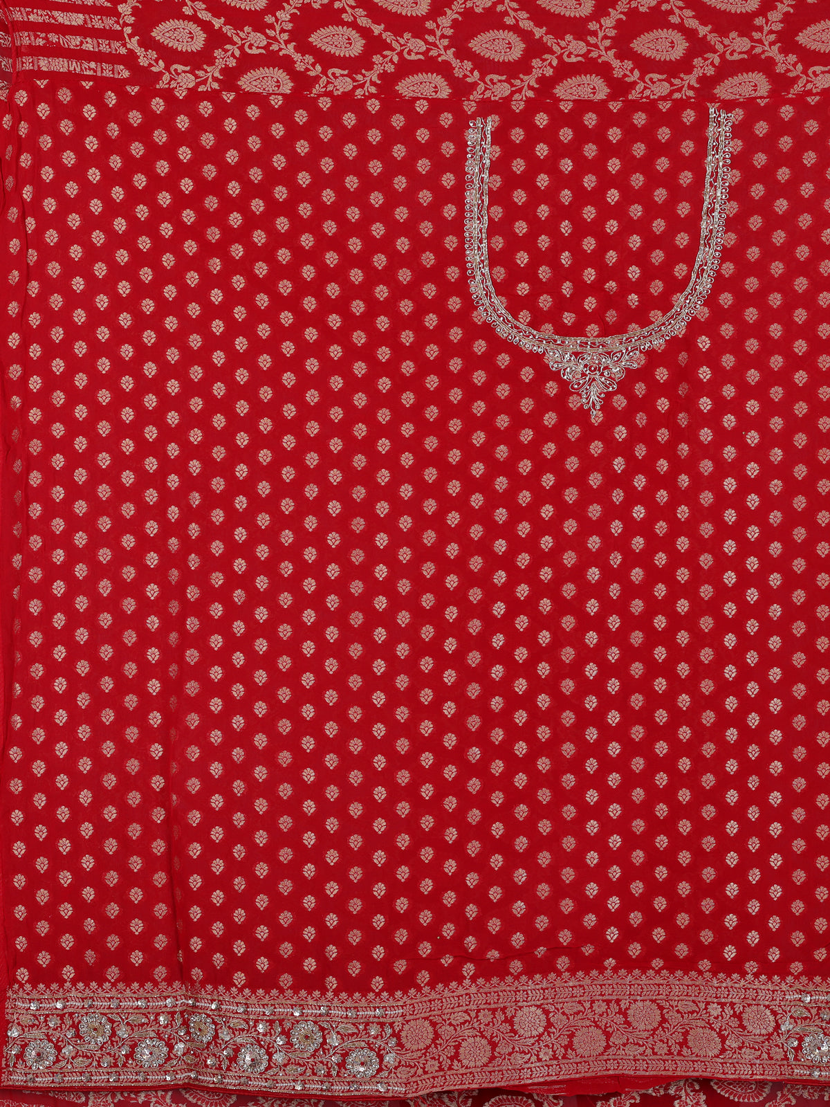 Red dola silk saree with floral diamond zardosi embellishments