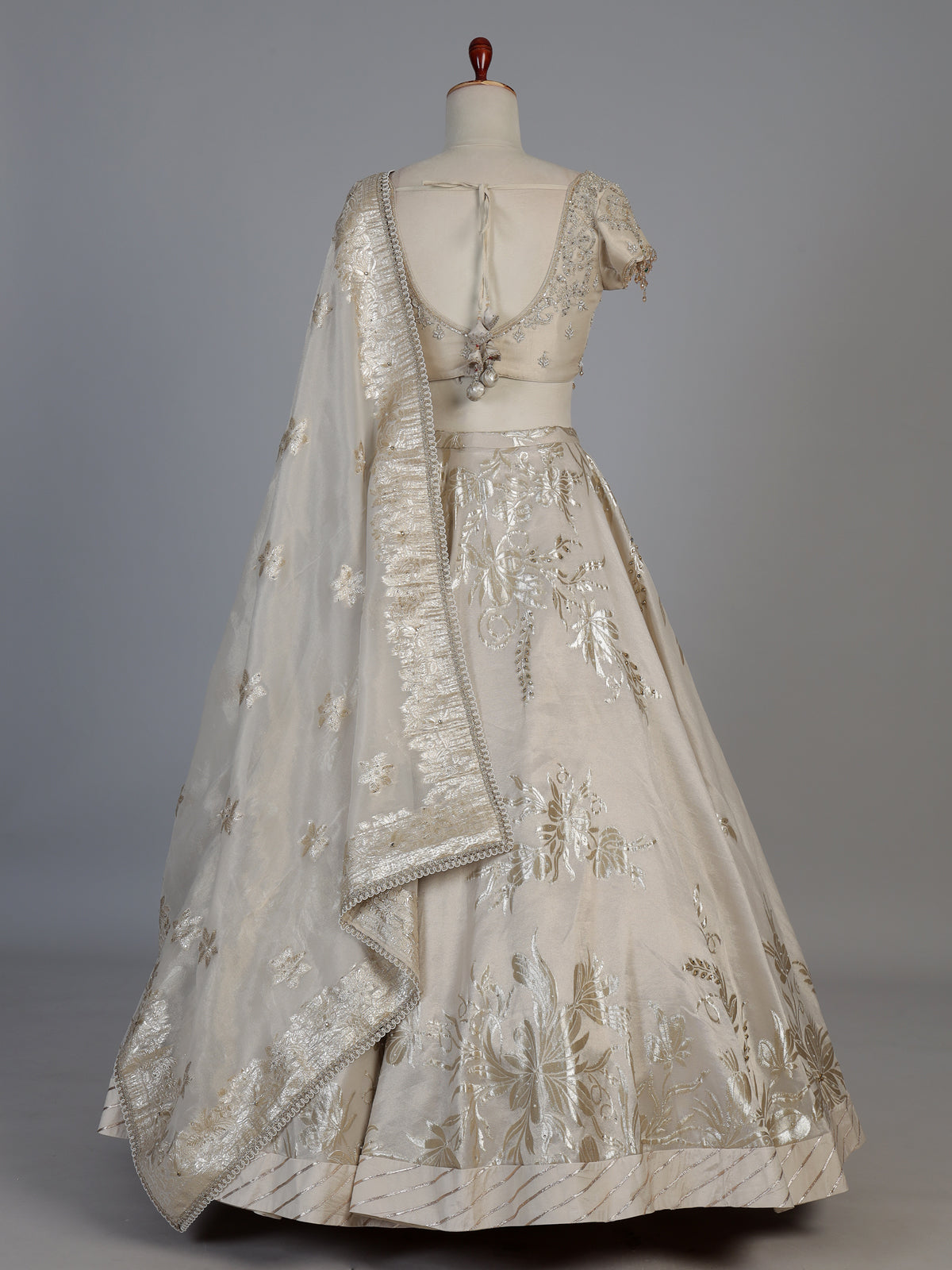 Cream tissue silk bridal lehenga choli
