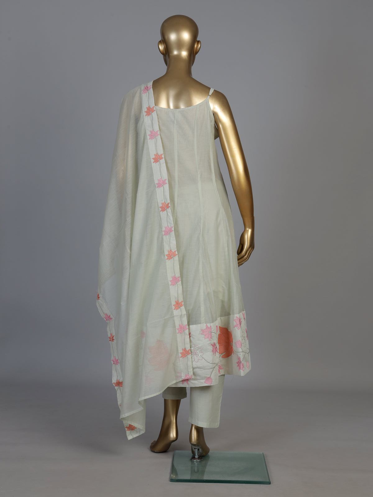 Light green silk Anarkali kurti set with sequin work
