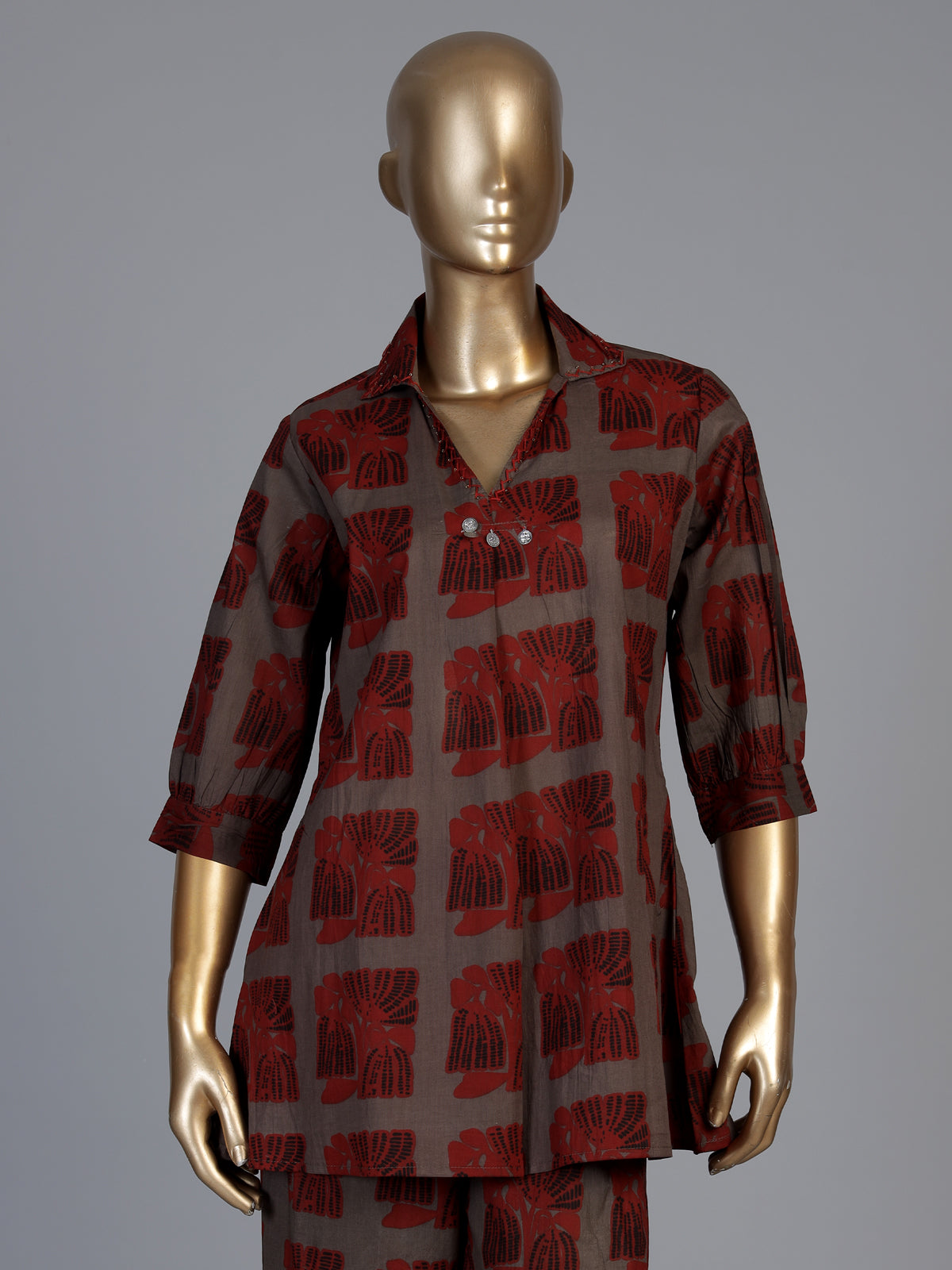 Grey cotton silk printed casual palazzo co ord set