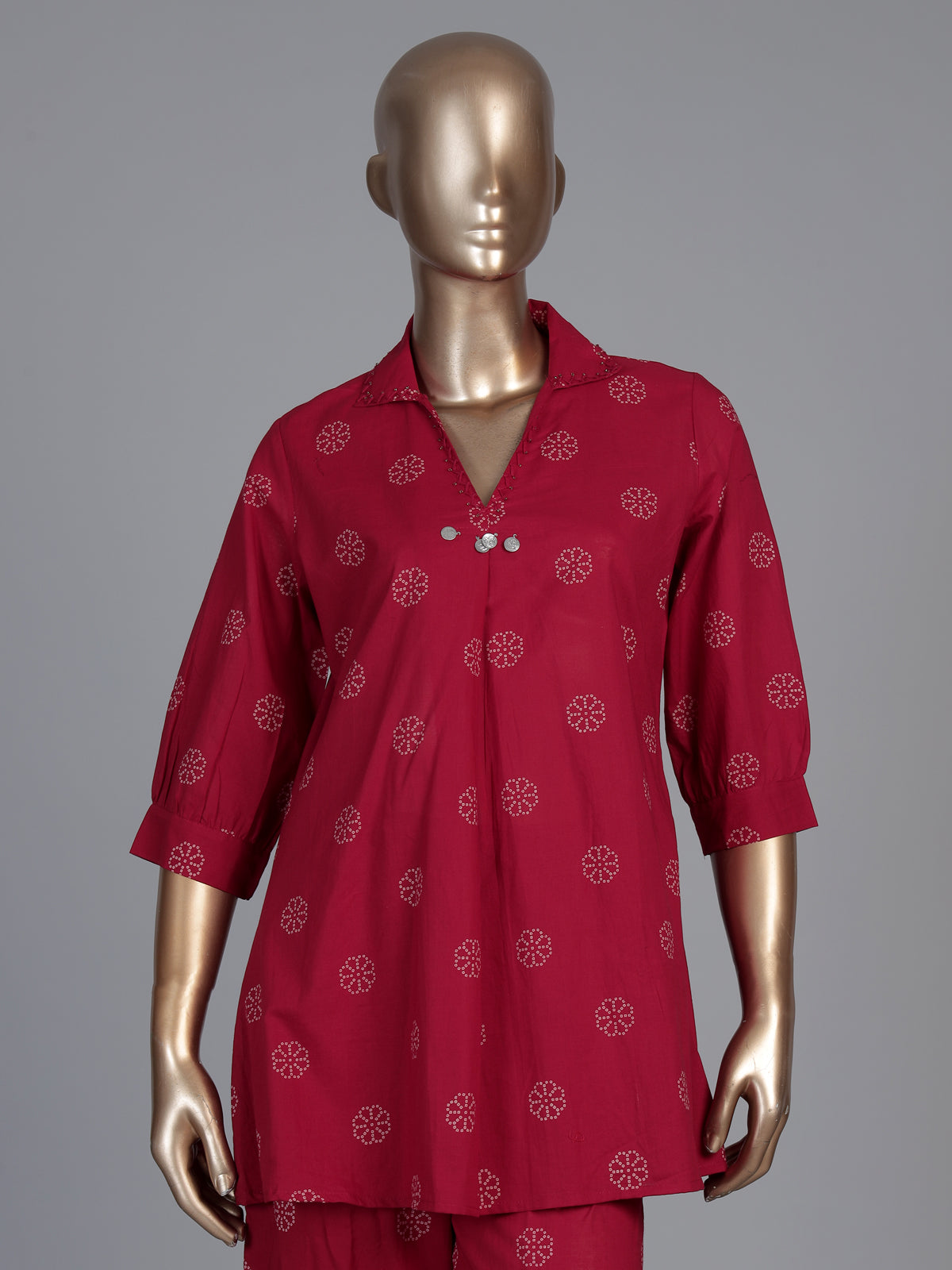Maroon cotton silk printed casual palazzo co ord set