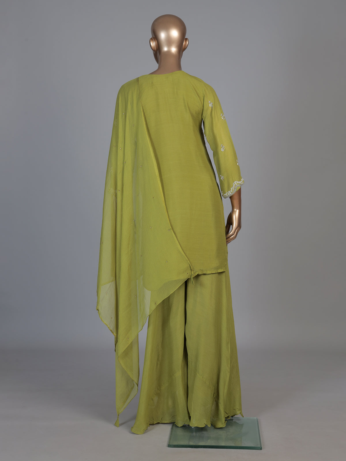 Green chiffon embroidered festive palazzo kurti set