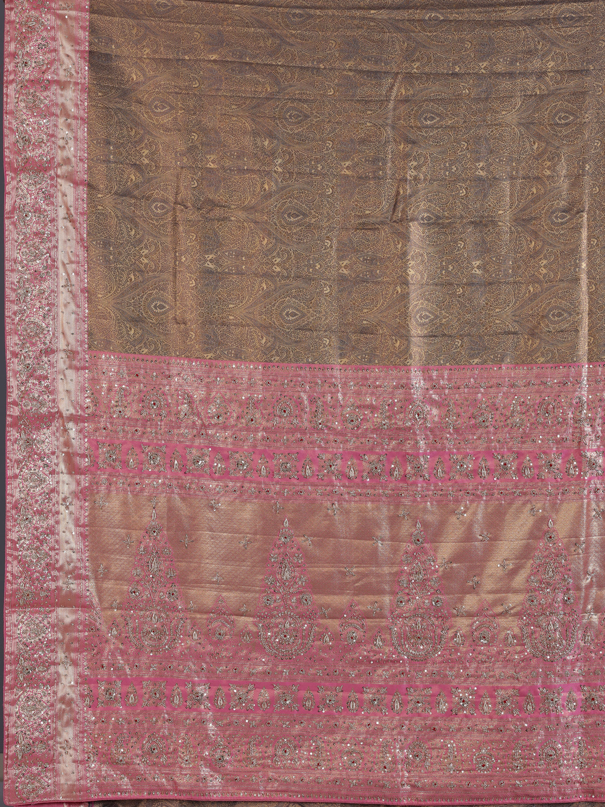 Grey kanjivaram silk contrast border festive designer saree women