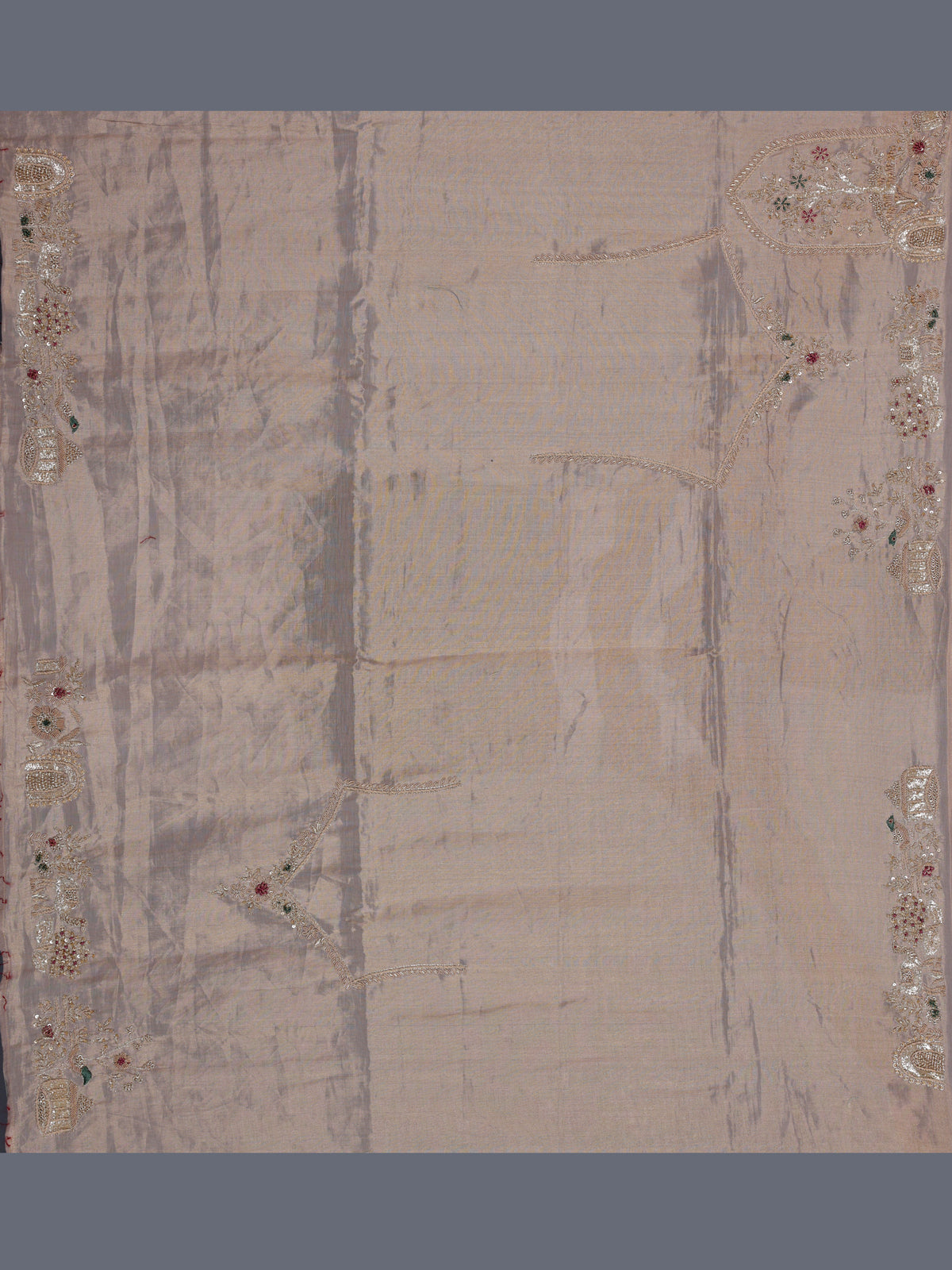 Pastel beige tissue silk bird motif festive saree women