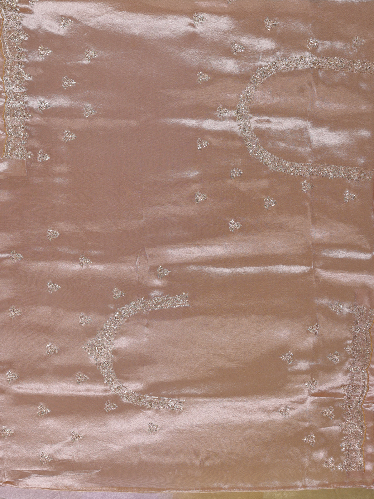 Pastel pink ziraf tissue silk color block festive saree