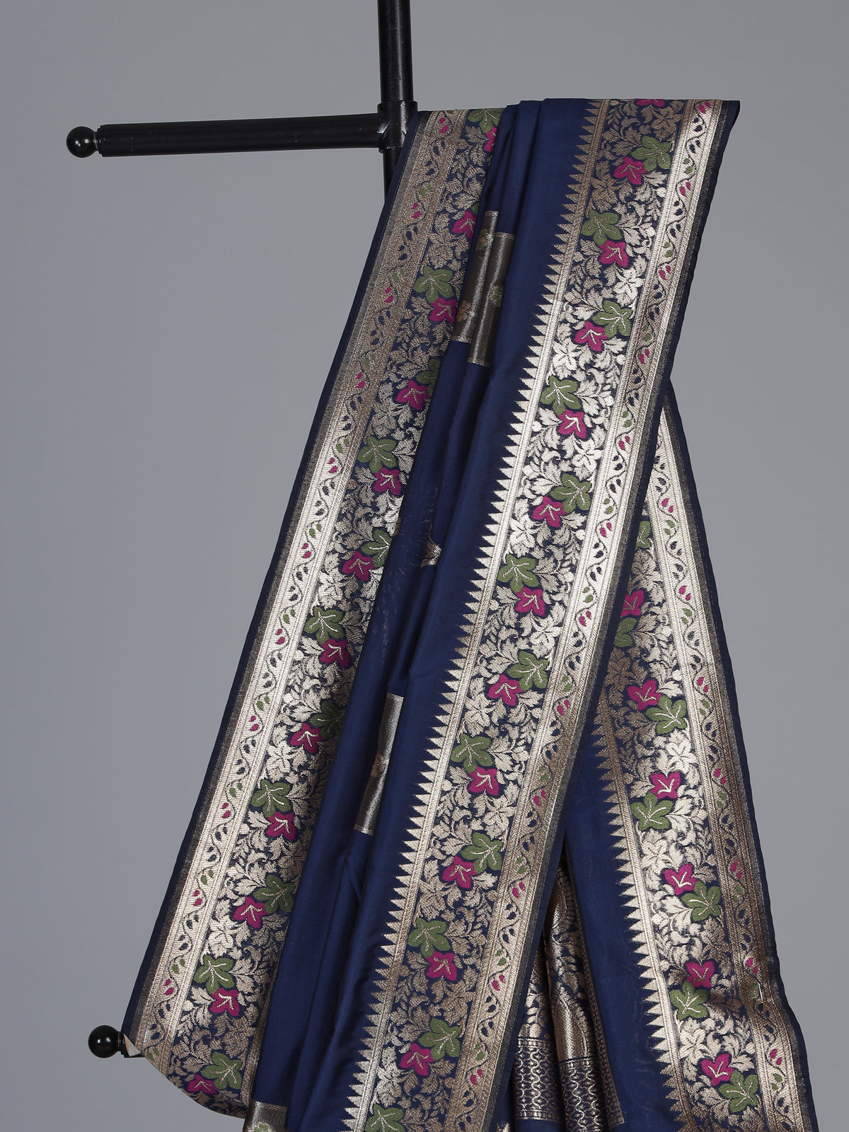 Navy paithani silk saree with elegant floral zari design