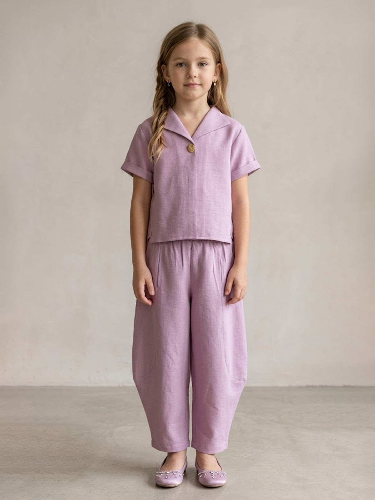 Onion pink balloon pants co-ord set for girls