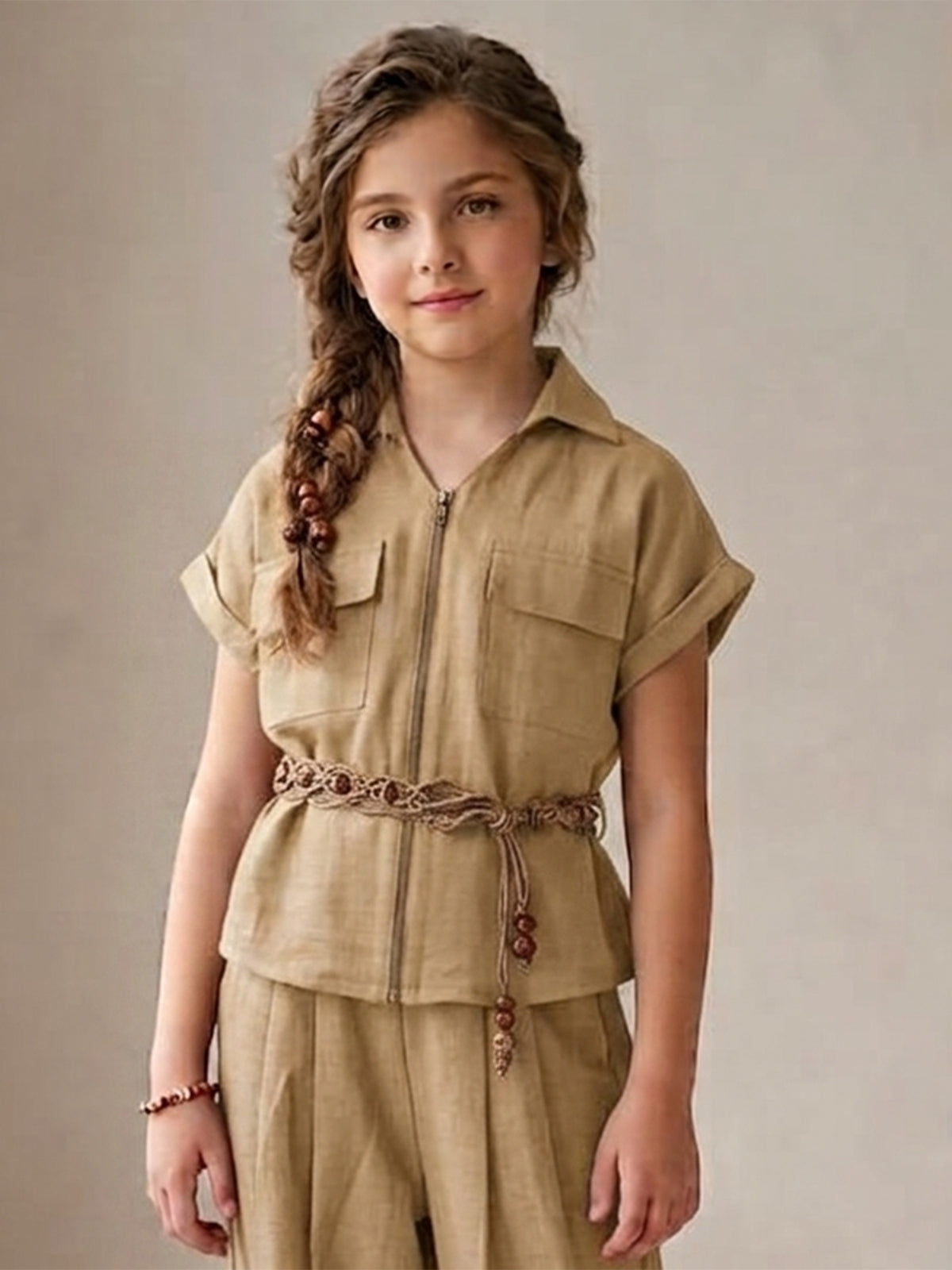 Beige jogger co-ord set for girls