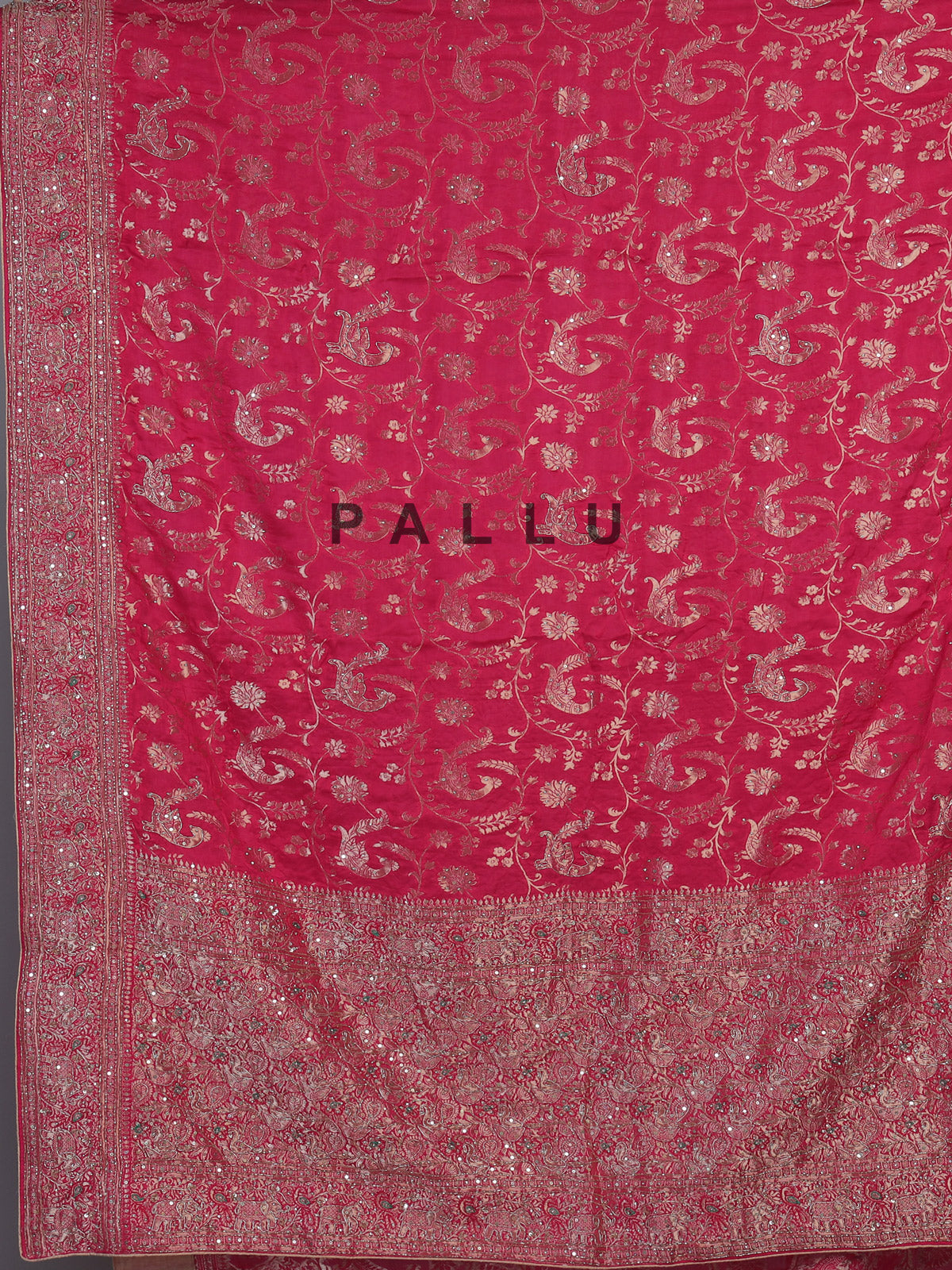 Deep rani pink dola silk floral designer festive saree