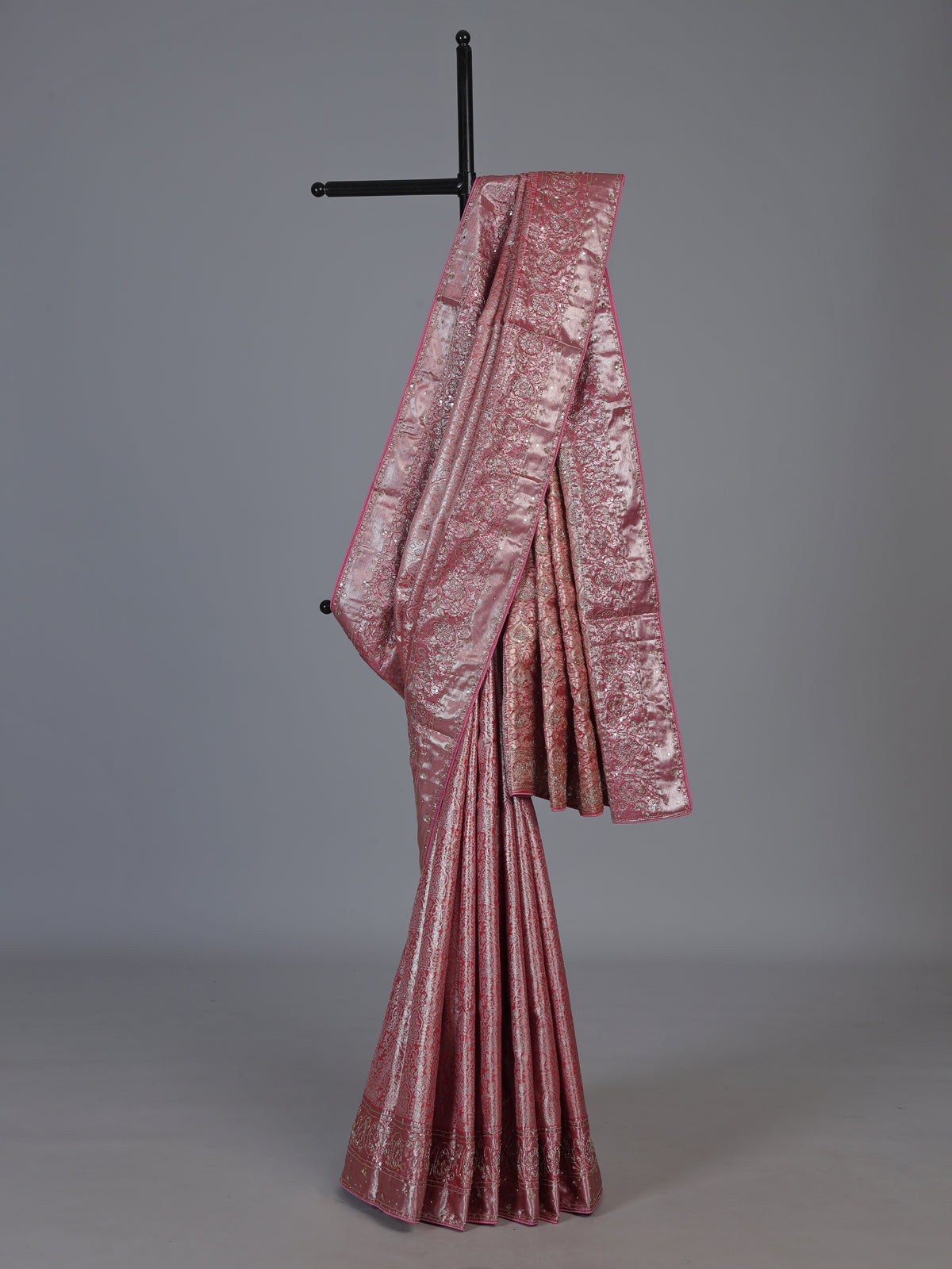 Rani pink kanjivaram tissue silk embellished festive wedding saree