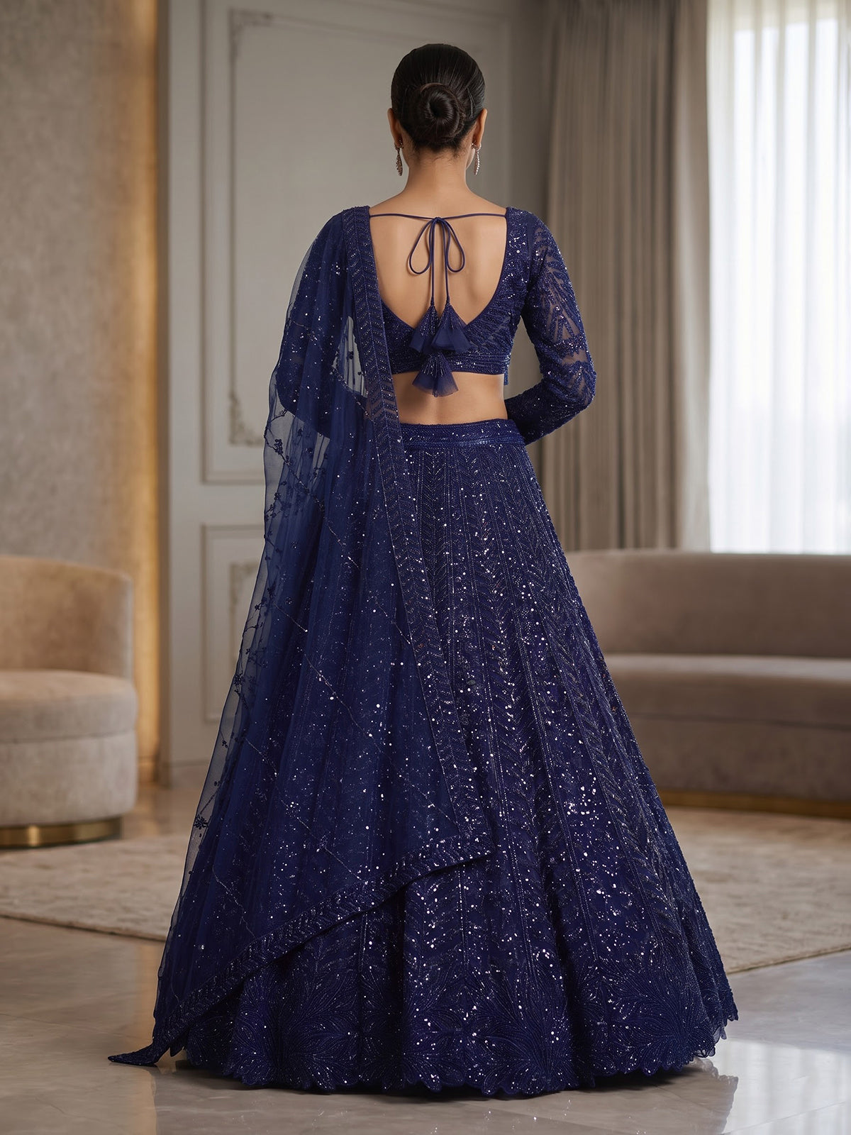 Royal blue designer net lehenga choli with elegant dupatta