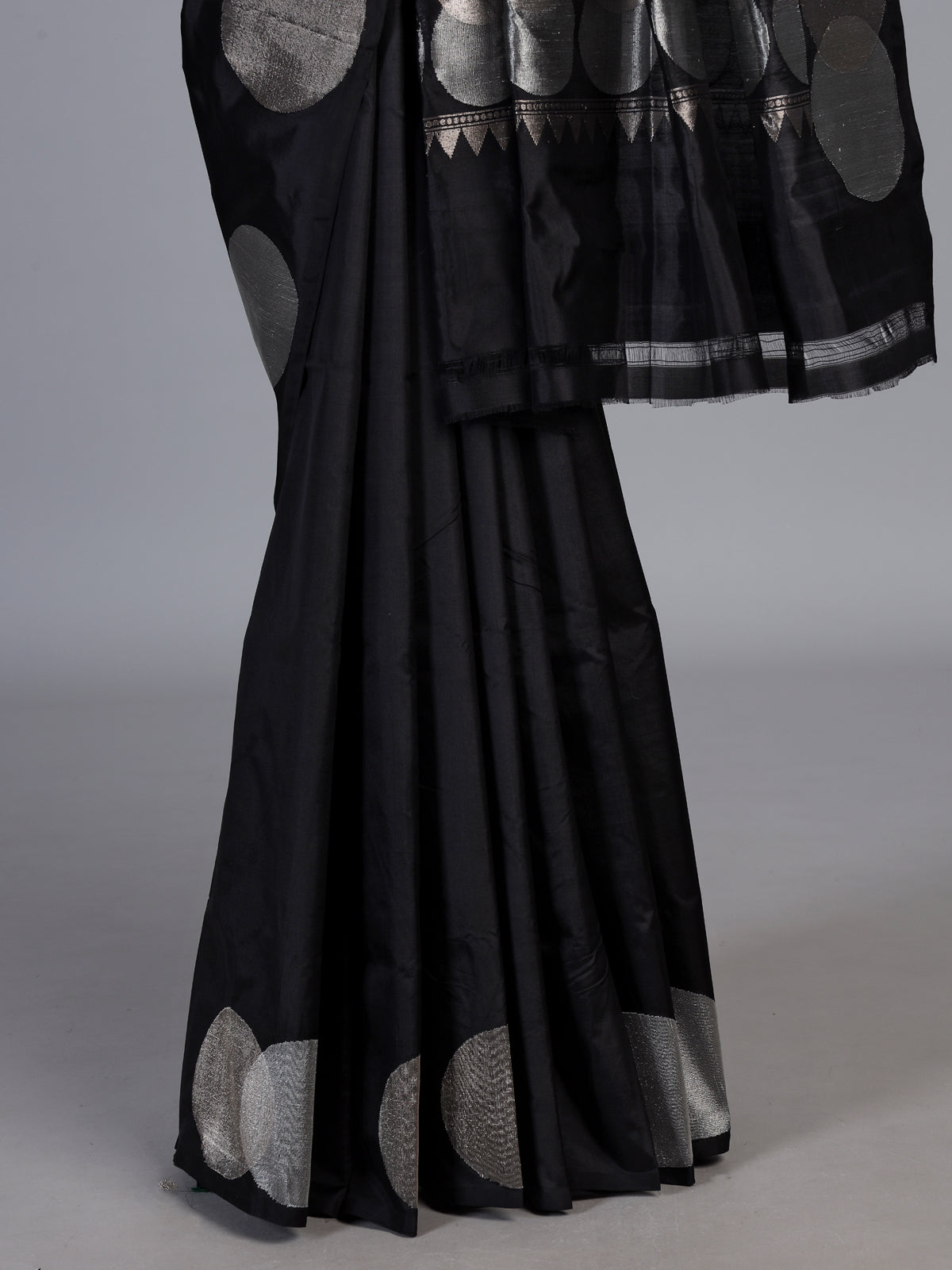 Black soft silk saree with elegant zari border and pallu