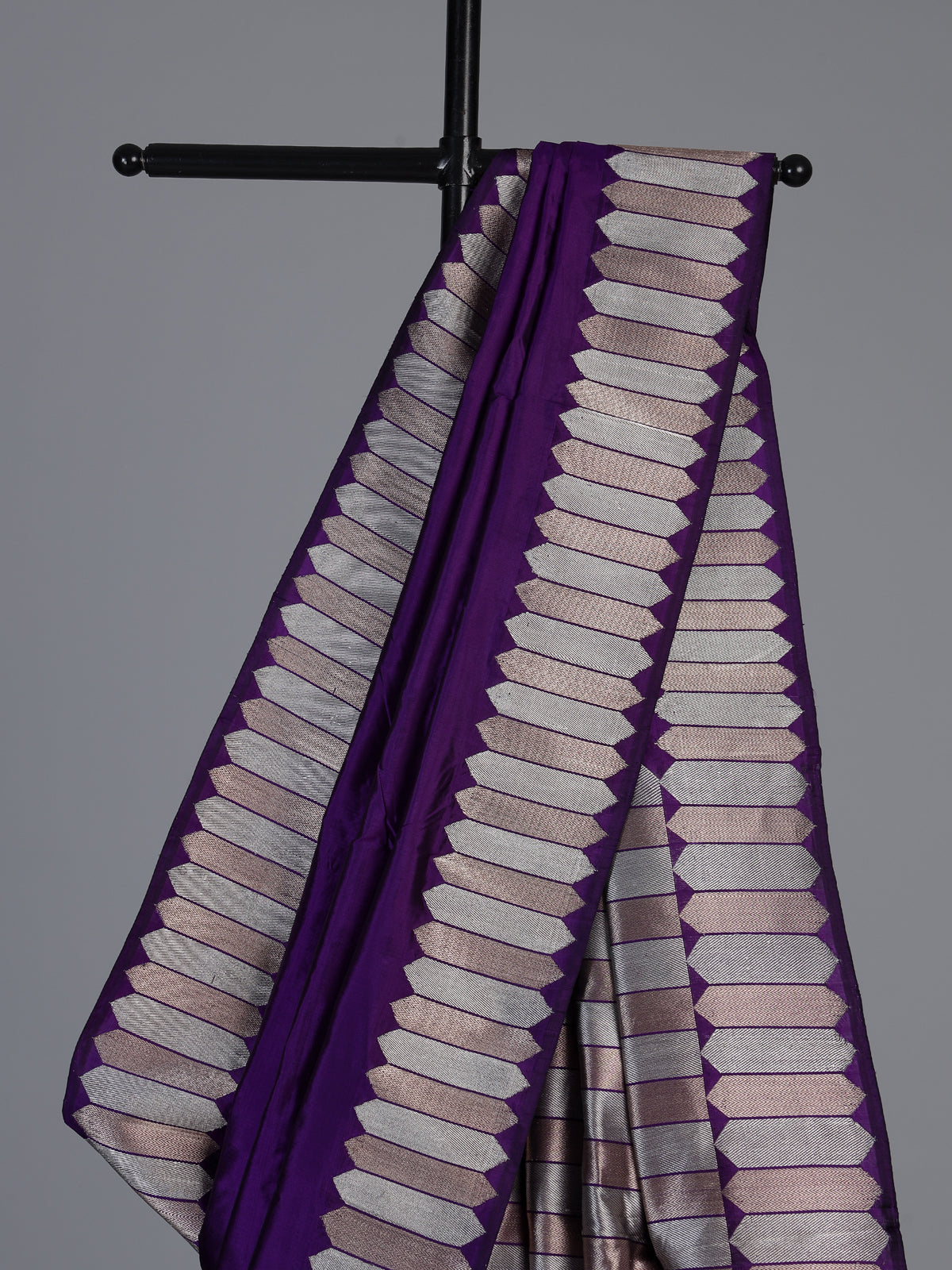 Purple satin silk saree with elegant festive zari detailing